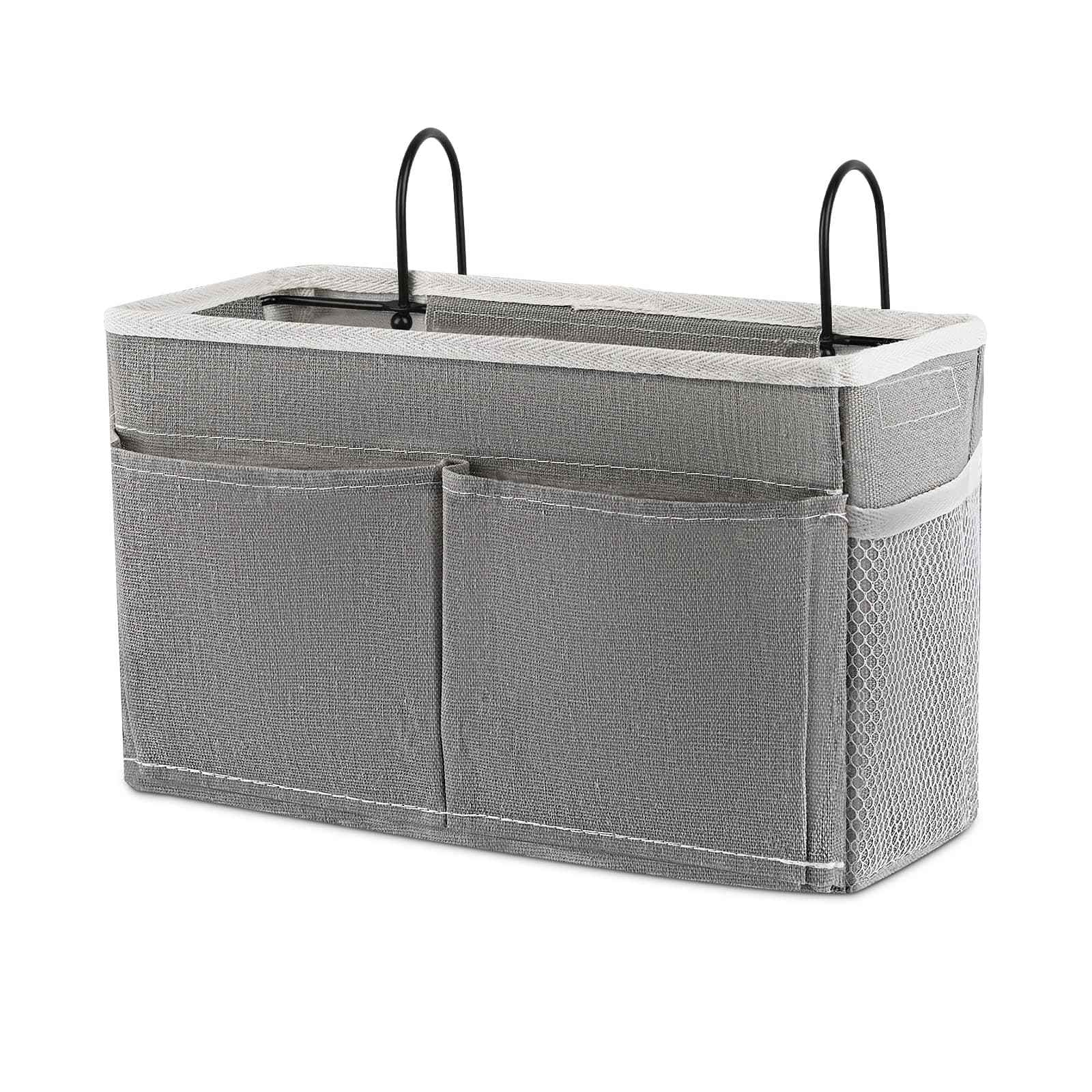 Bedside Hanging Storage Basket Multi-Function Organizer Caddy for Headboards Bunk Beds Hospital Bed Dorm Rooms (with Pocket, Grey)