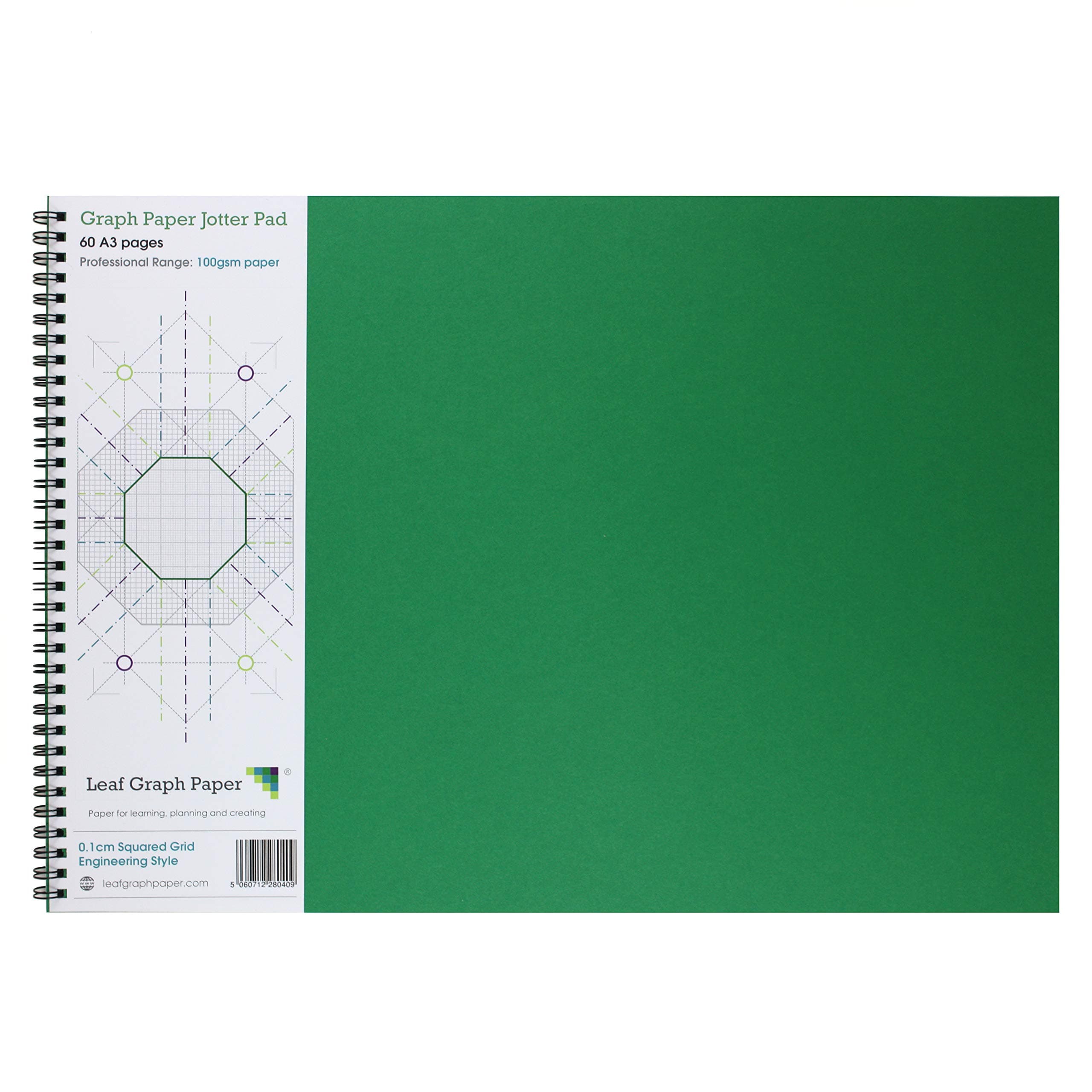 Leaf Graph A3 Graph Paper Notebook, 1mm (0.1cm) Squared Grid, 60-Page Wirebound Engineering Pad for Technical Drawing and Mathematics
