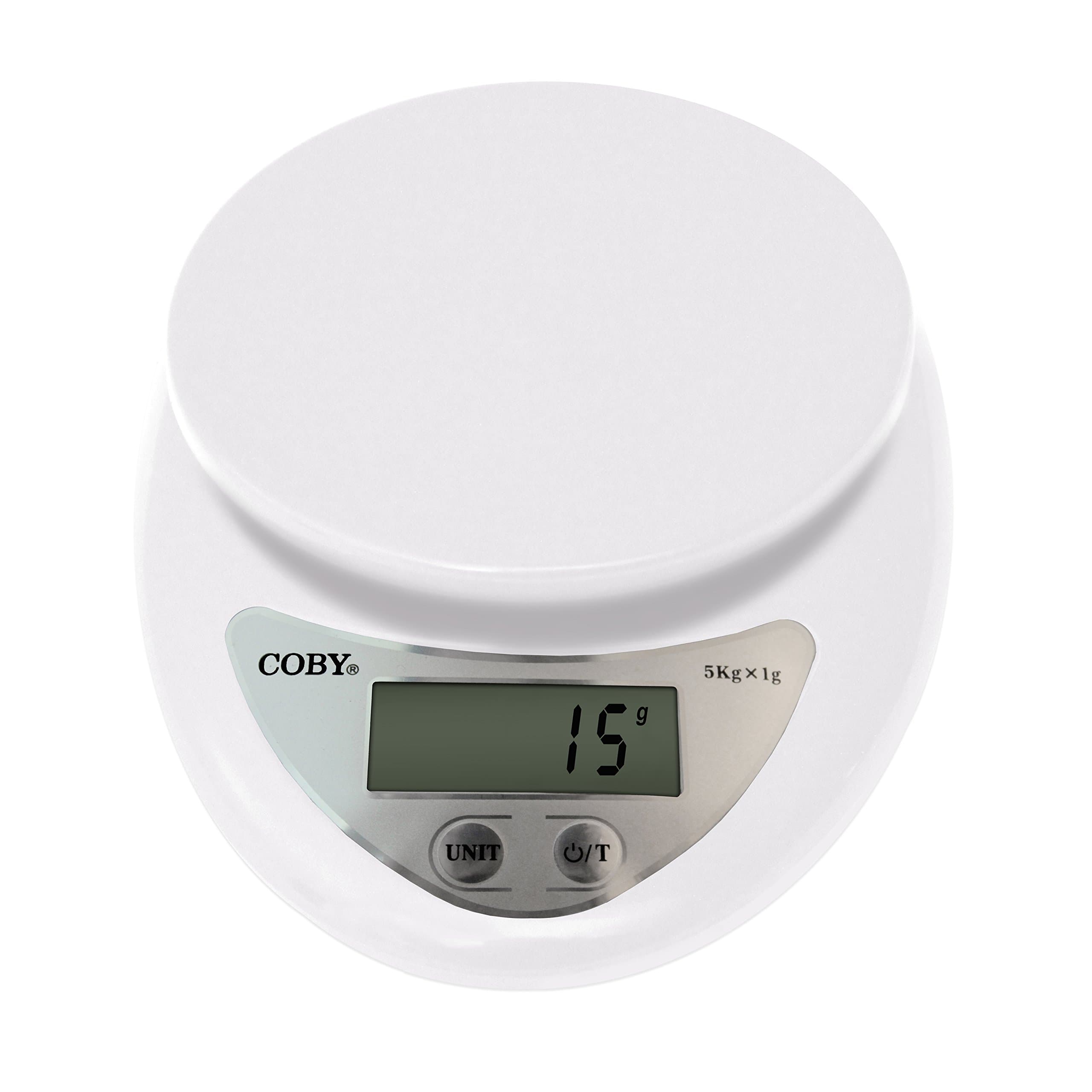 Coby Digital Multifunction Kitchen and Food Scale With TARE Function, 11 Pounds, Modern Winter White
