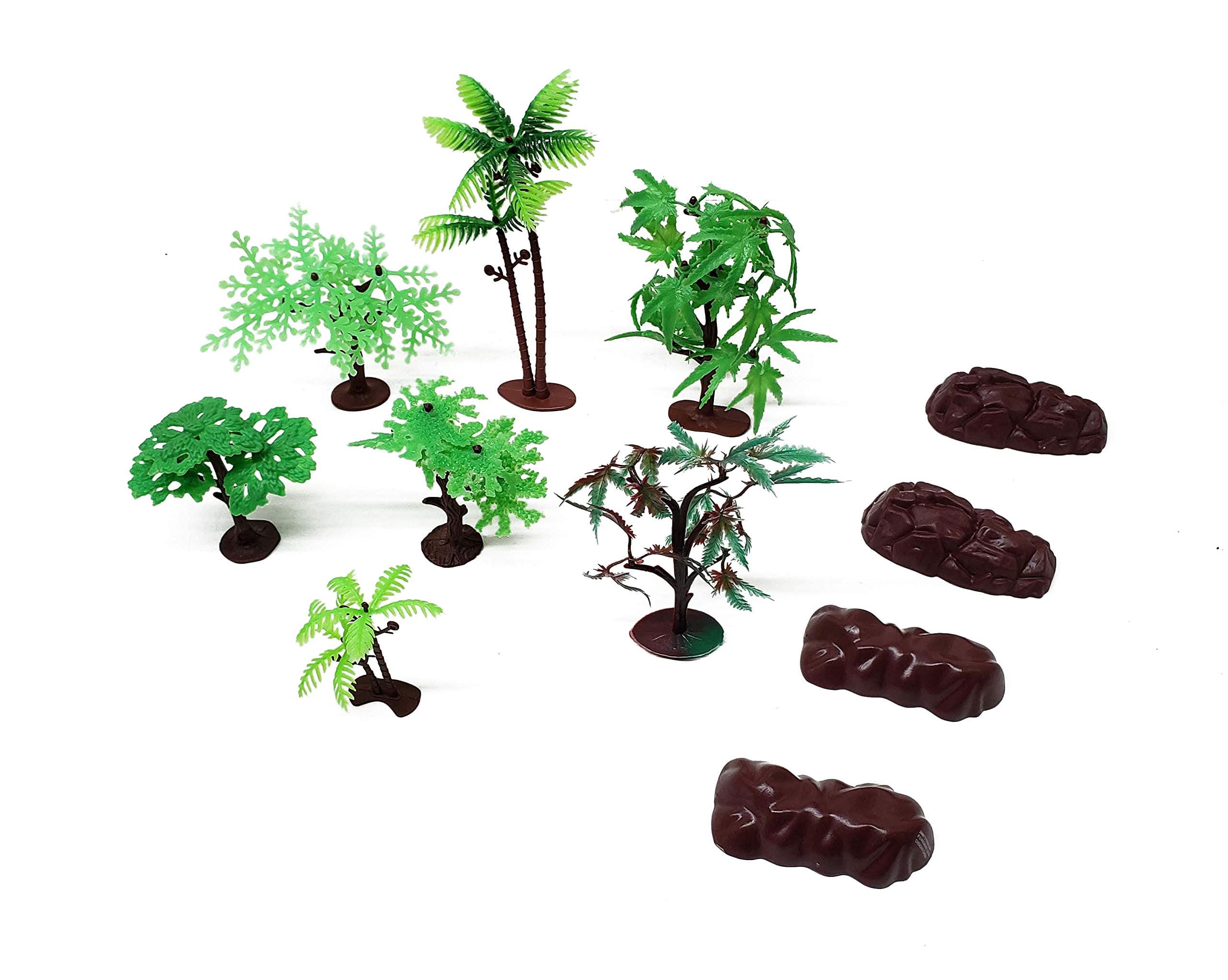 10 Piece Assorted Plastic Model Tree and Rocks Jungle Set