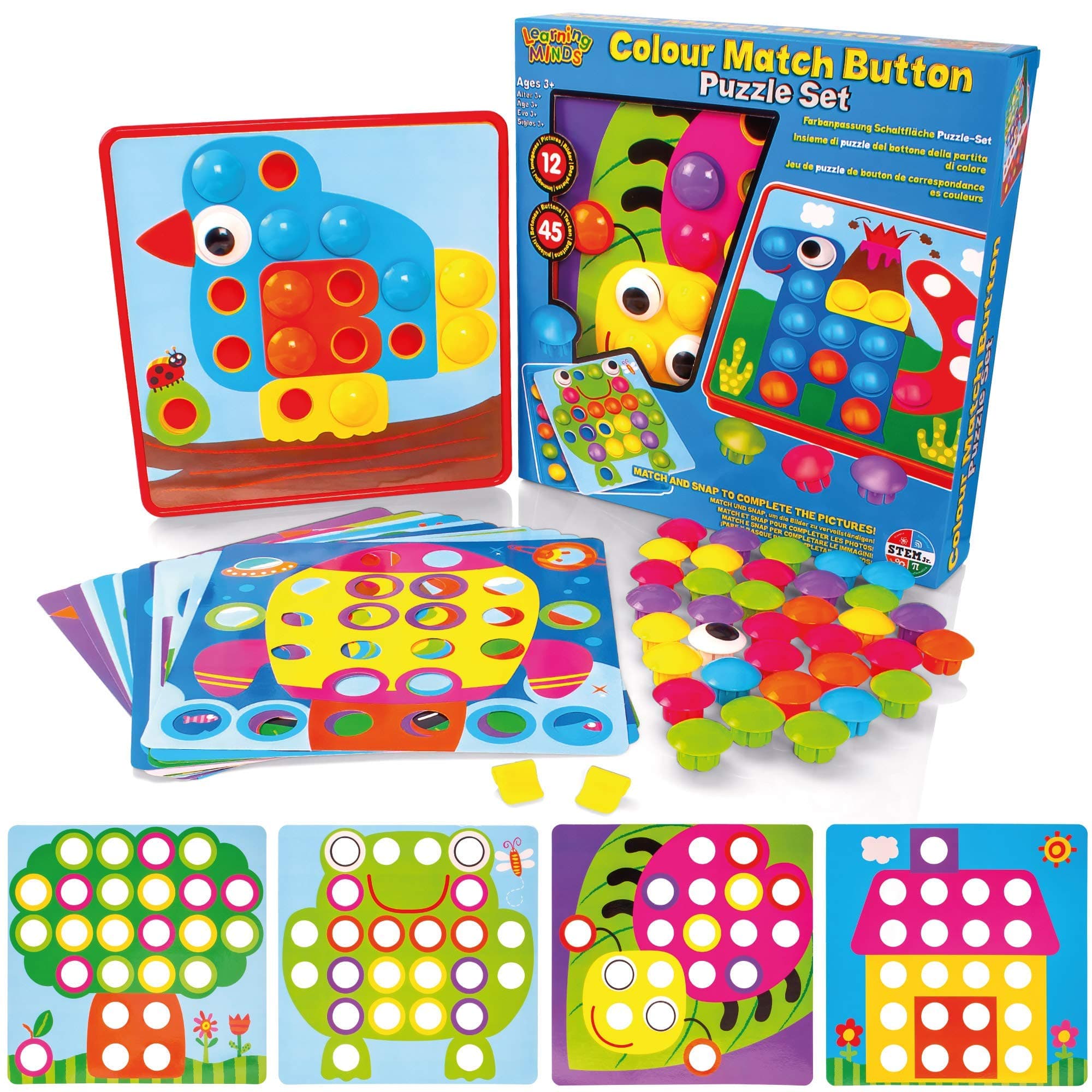 Learning Minds Colour Match Button Art Puzzle Set - Educational Mosaic Picture Pegboard Toy For Kids