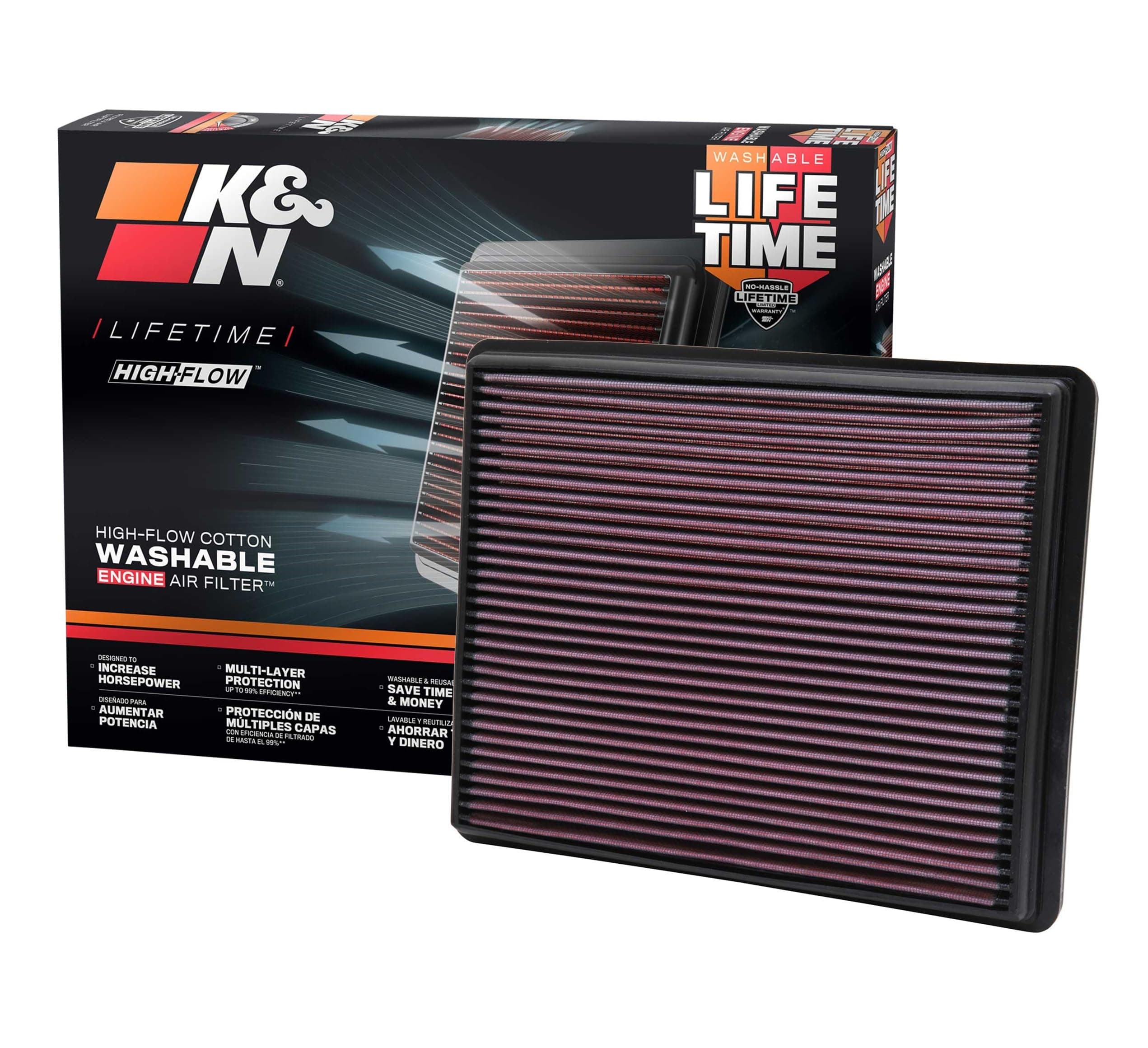 High-Flow Original Lifetime Engine Air Filter: Increase Power: Compatible with 1999-2020 Cadillac/Chervolet/GMC: Escalade, Avalanche, Cheyenne, Silverado, Suburban, Tahoe, Sierra, Yukon, 33-2129