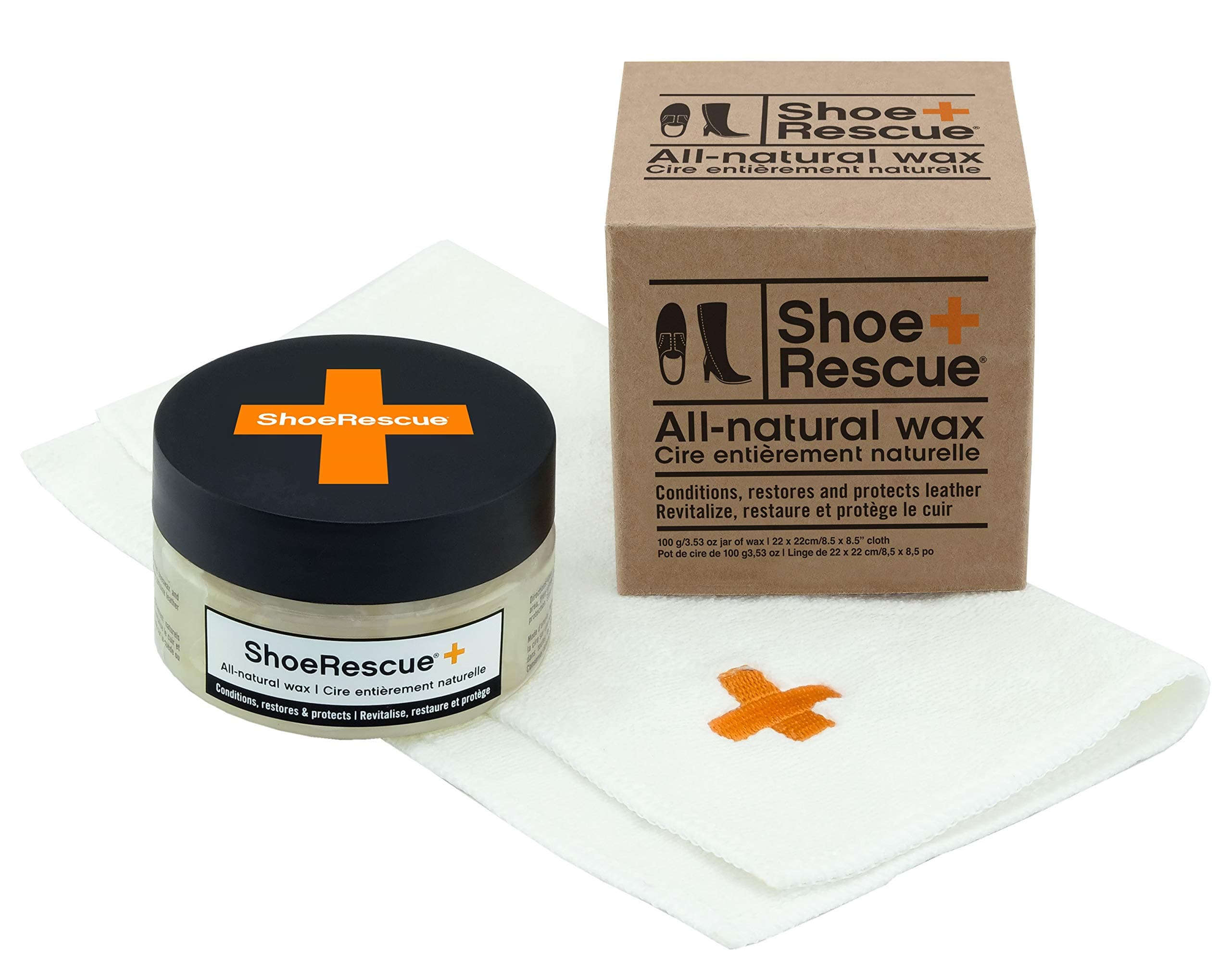 ShoeRescue All-Natural Wax for Leather Boots, Shoes & Bags | Super Spreadable Creamy Wax | Comes with Cloth to Apply | 3.53oz/100g