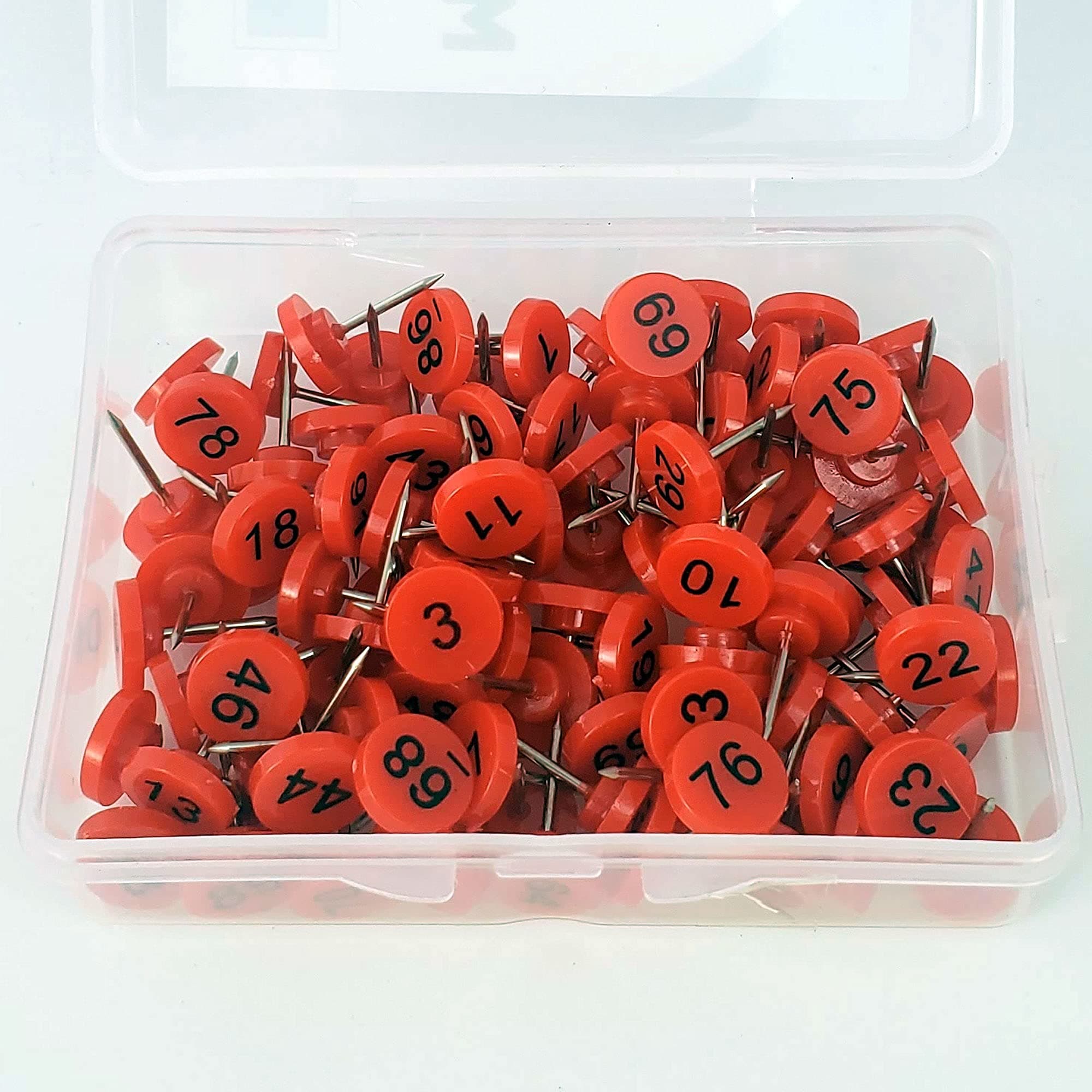 Numbered Push Pin Map Tacks | Contains 100 Sequential Pins | Red Map Pins, Black Numbers 1-100 | 11mm Diameter 16mm Length | Great for Marking Items on Maps, Presentations, Gallery Exhibits and More