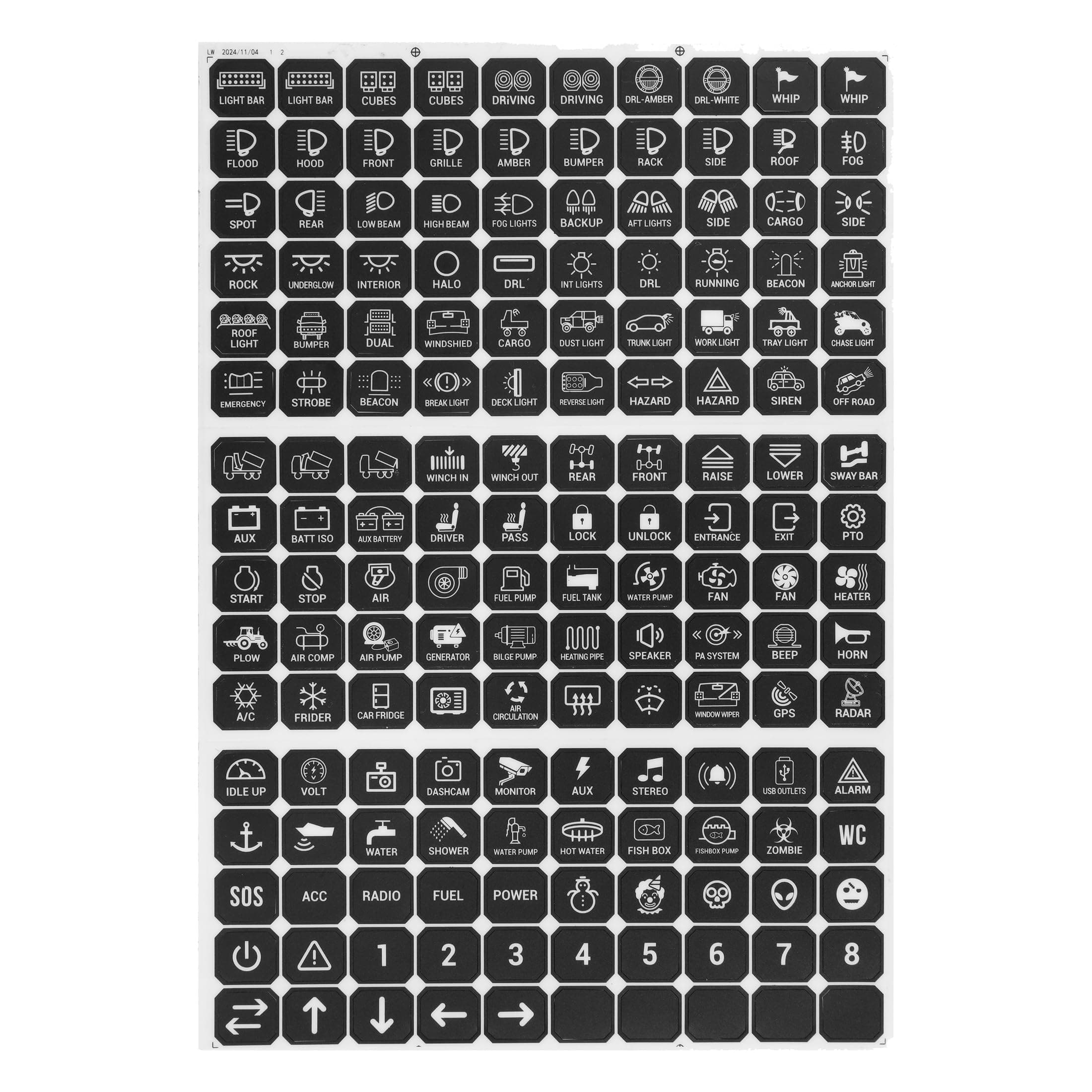 Auxbeam Switch Panel Sticker for 6/8 Gang Switch Panel Label Decal for Circuit Panel Marine Boat Truck Camper Dashboard Switch Control Labels, 120PCS