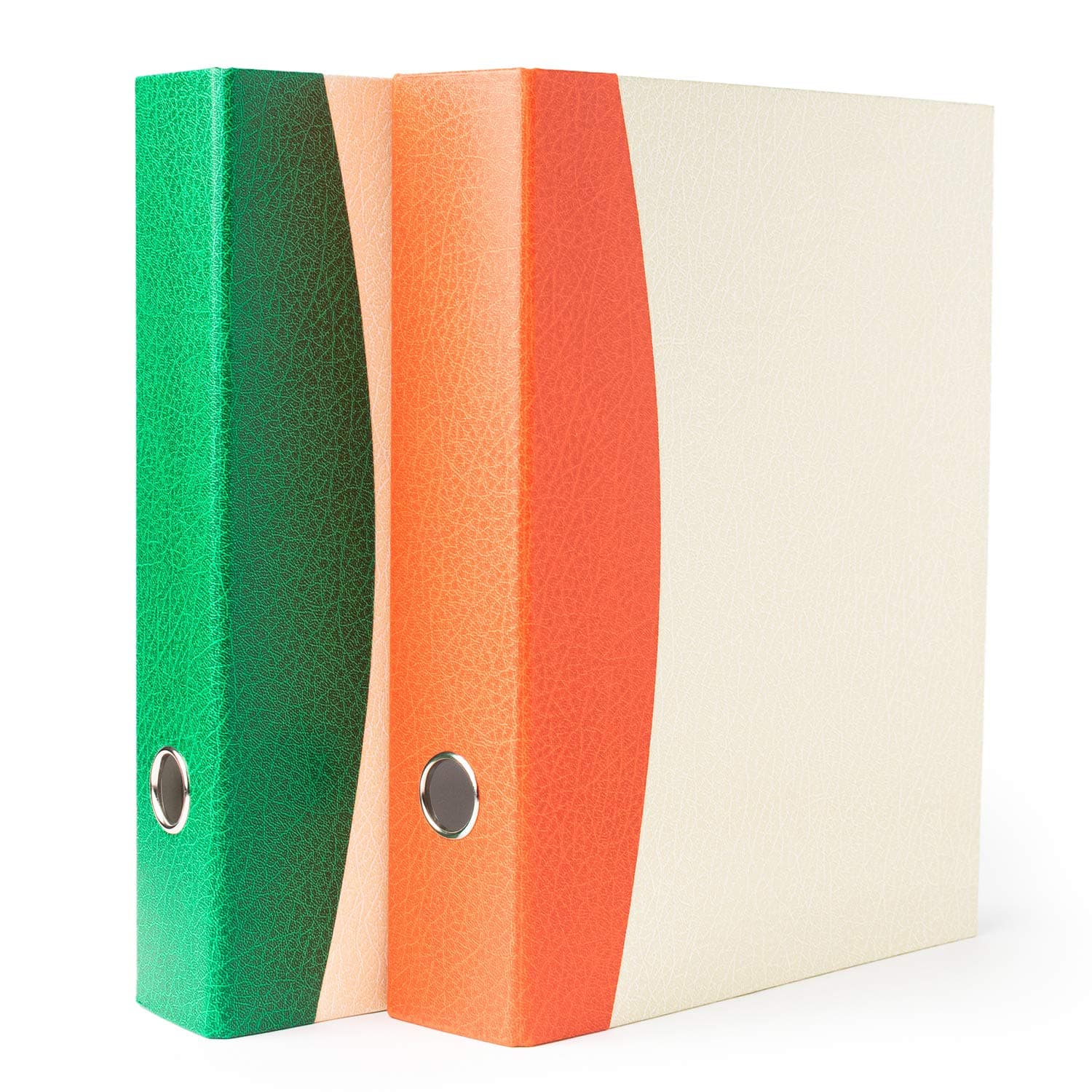 - Mahavir Premium – 2D Ring Binder File – A4 Size (29.7cm x 21.0cm) (11.7inch x 8.25inch) – 40mm (1.5 inch) Clip – Vinyl Coated Cover Material – Pack of 2 – Dual Shade (Green + Orange on Off-White)