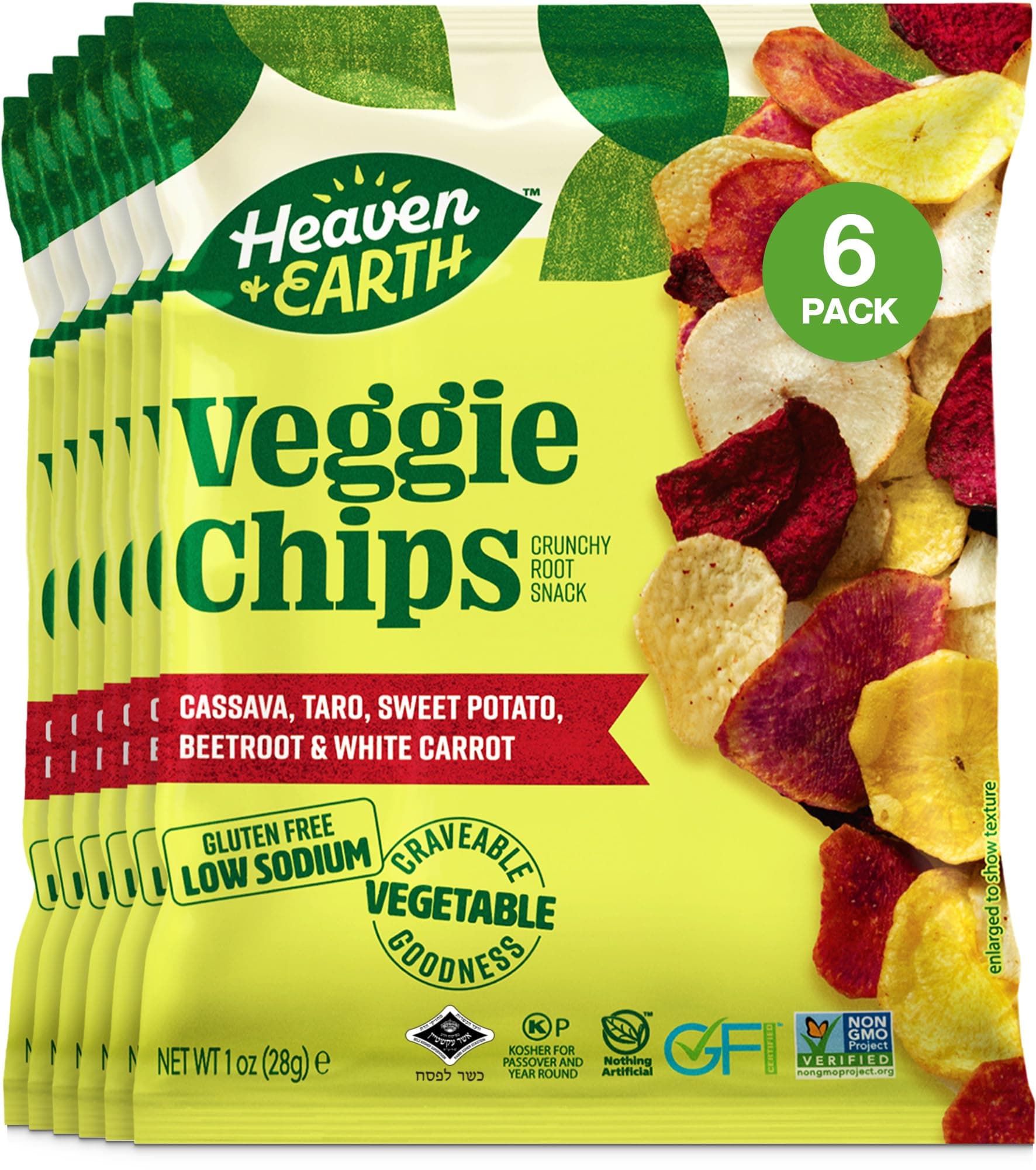 Veggie Chips, Root Vegetable Medley Chips 1oz (6 Pack) Thin & Crisp | Perfect Snack & Salad Topper | Non GMO | Certified Kosher