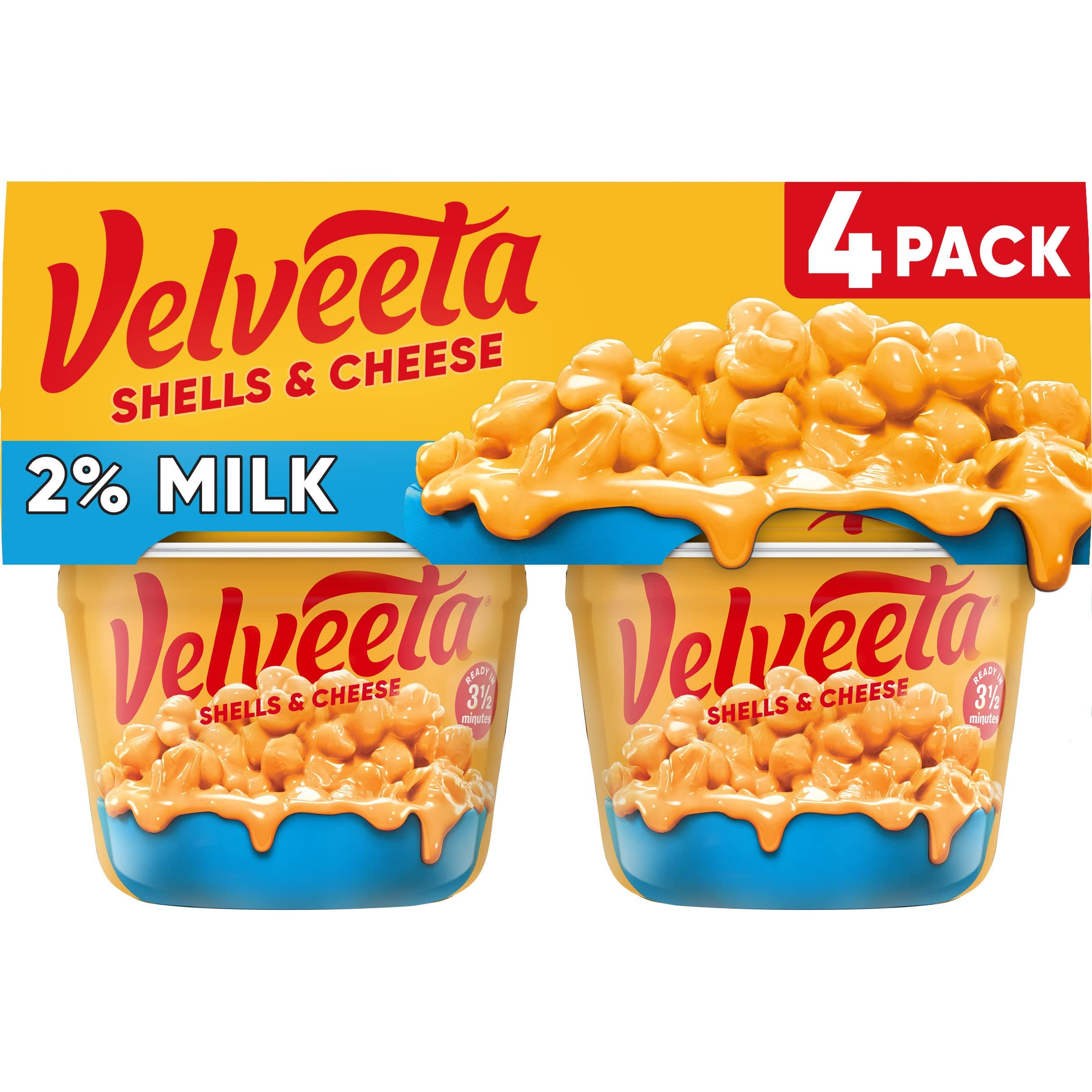 Shells & Cheese Microwaveable Shell Pasta with 2% Milk Cheese, 4 ct Pack, 2.19 oz Cups
