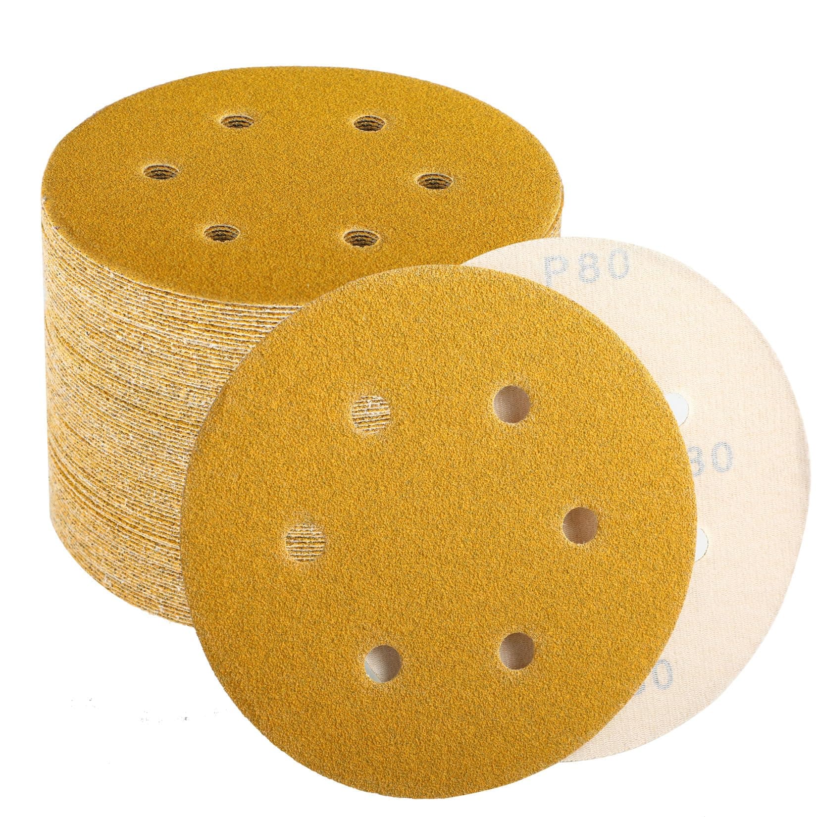 6 Inch Sanding Discs Hook and Loop, 80 120 220 320 400 Grit Sandpaper Disc for Orbital Sander, Professional for Automotive and Woodworking, 100 Pack(20 Pack for Each Grit)