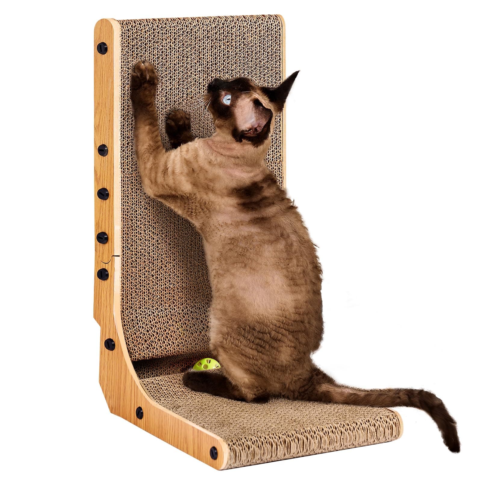 L Shape Vertical Cat Scratcher, 48cm High Scratching Board for Indoor Cats, Protecting Furniture Scratch Pad, Cardboard Cat Scratching with Ball Toy