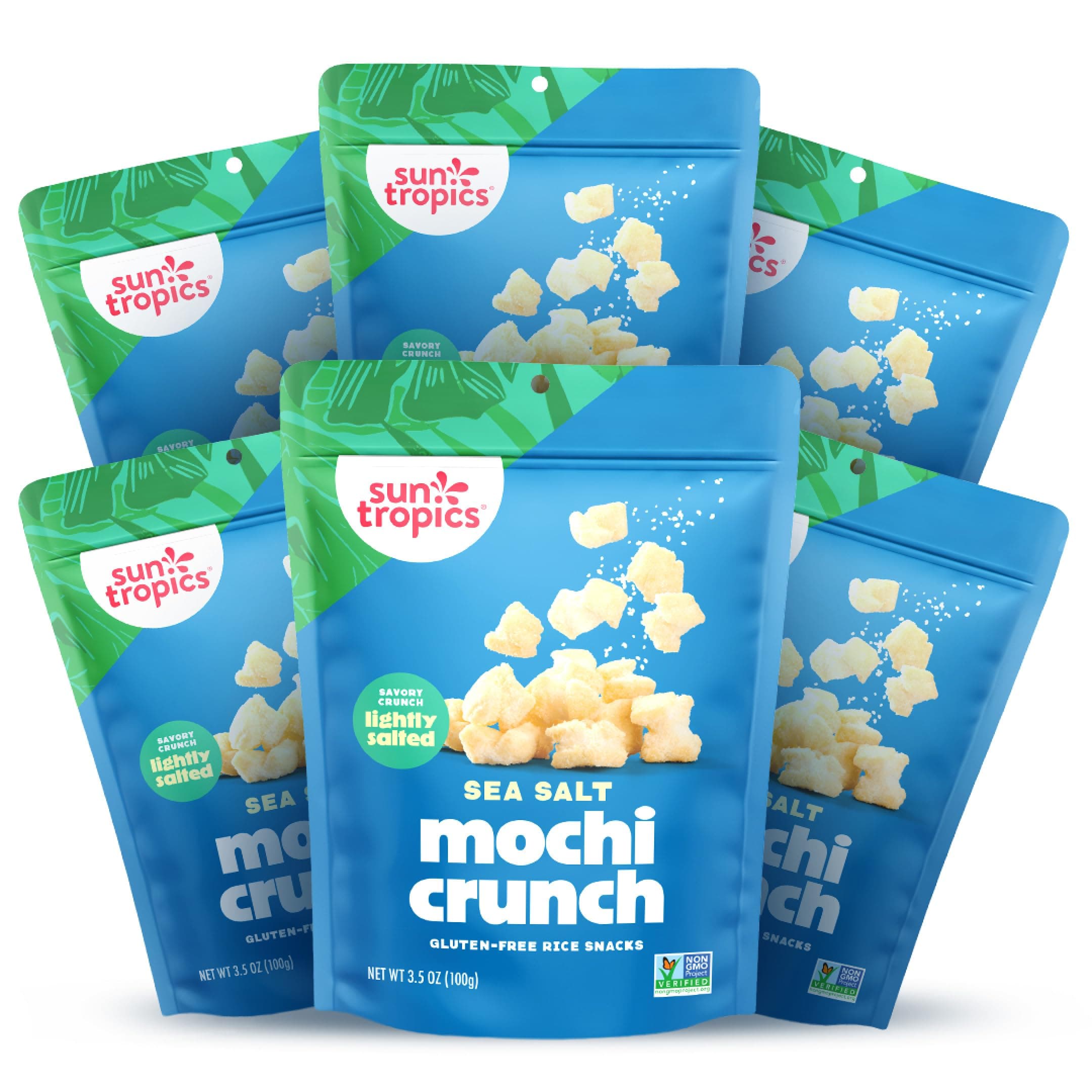 Mochi Crunch, Sea Salt Flavor- 3.5 oz (6 Pack) | Crispy Crunchy Mochi Bites, Rice Nuggets | Mochi Puff Rice Crackers- Gluten Free & Dairy Free- No MSG Added | Asian Rice Snacks