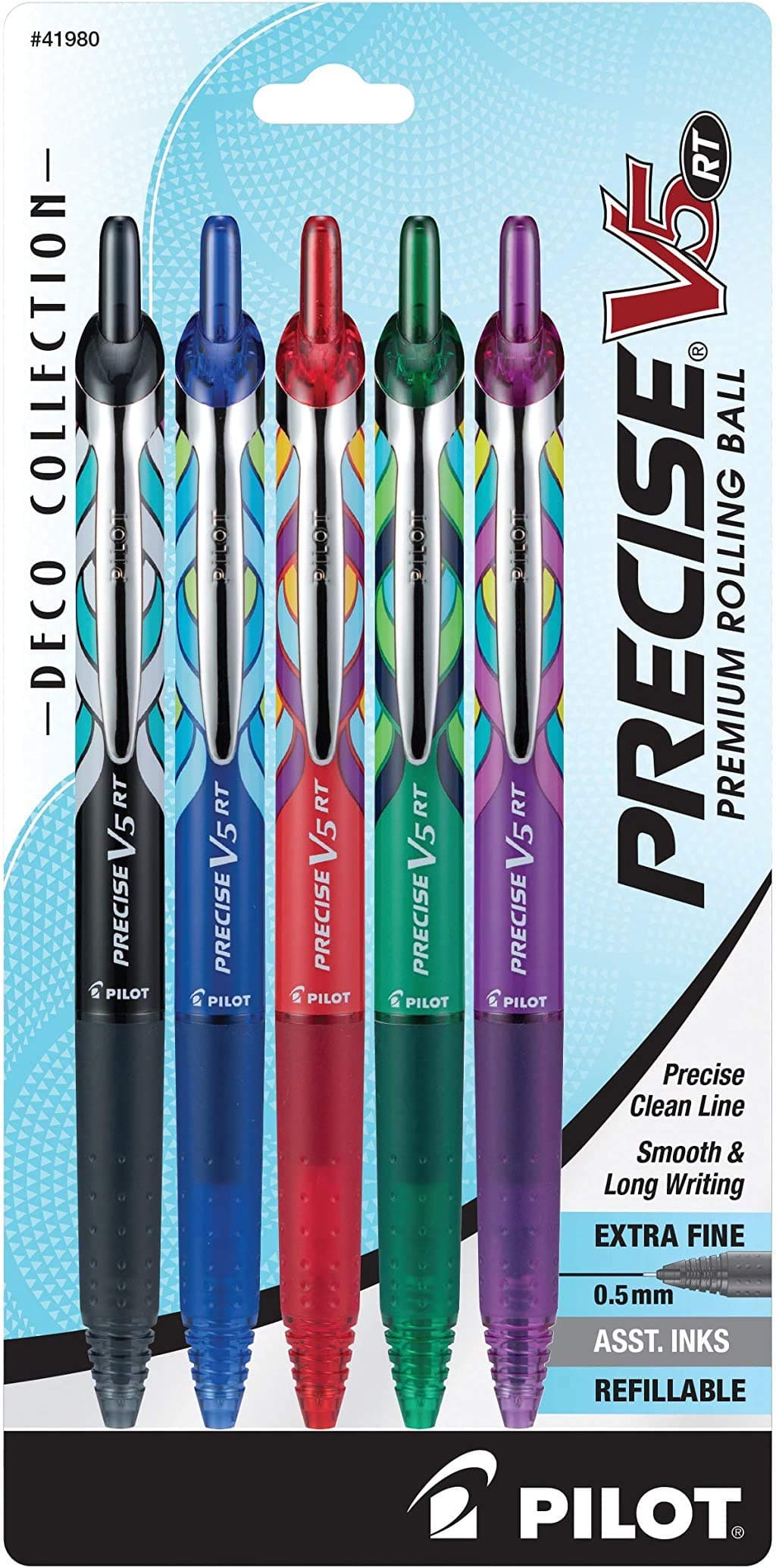 Precise V5 Premium Roller Pen X-Fine 5/Pkg-Retractable, Deco Assorted Ink Colors