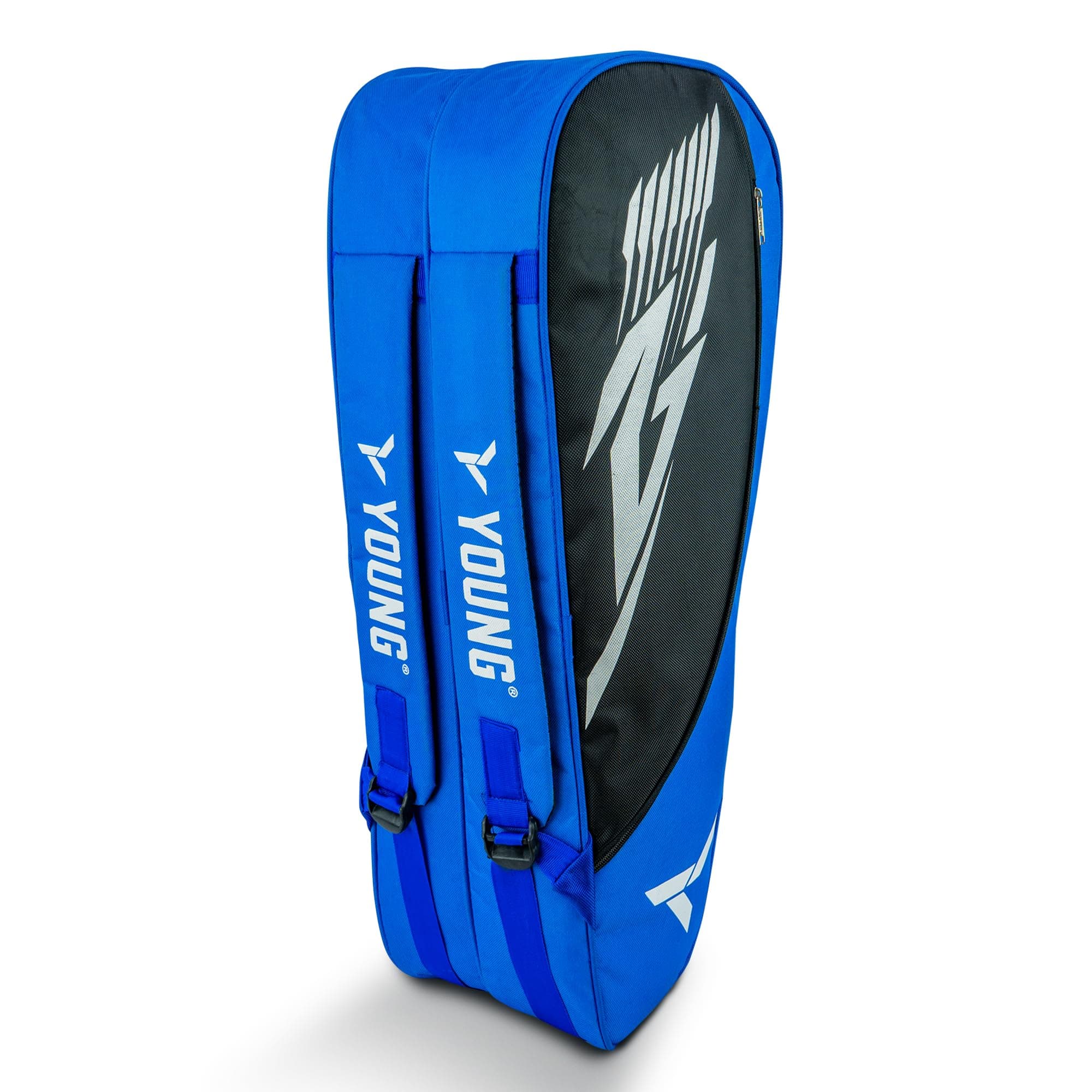 YOUNG R2 Kitbag Double Zipper | Durable Polyester | Side Pouch | Backpack Type Badminton Kitbag (Blue Black)