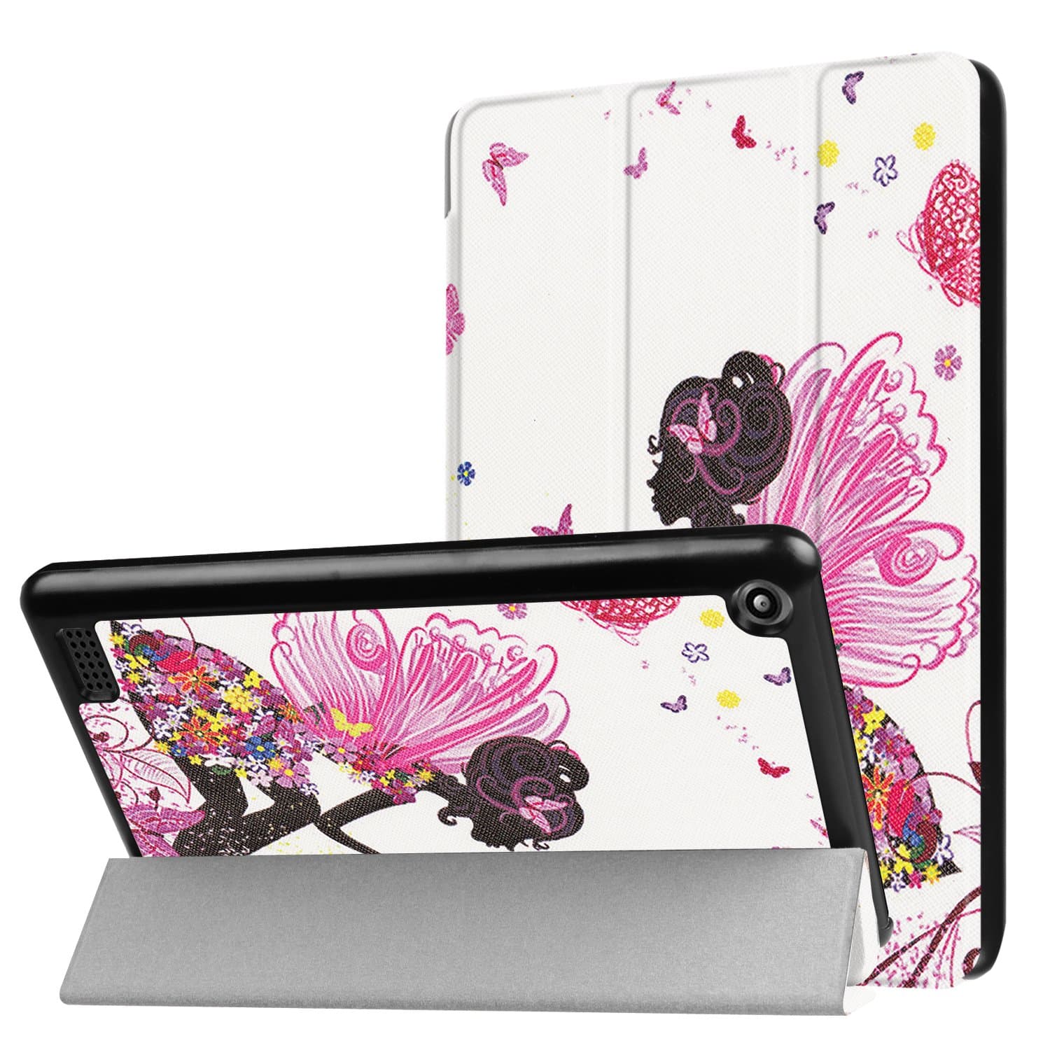 FULOZO® Amazon Fire 7" 2017 Tablet (7th Generation, 2017 Release Only) Case Cover - Premium PU Leather Stand Case (Auto Wake/Sleep Feature) for Amazon Fire 7(Elf girl)