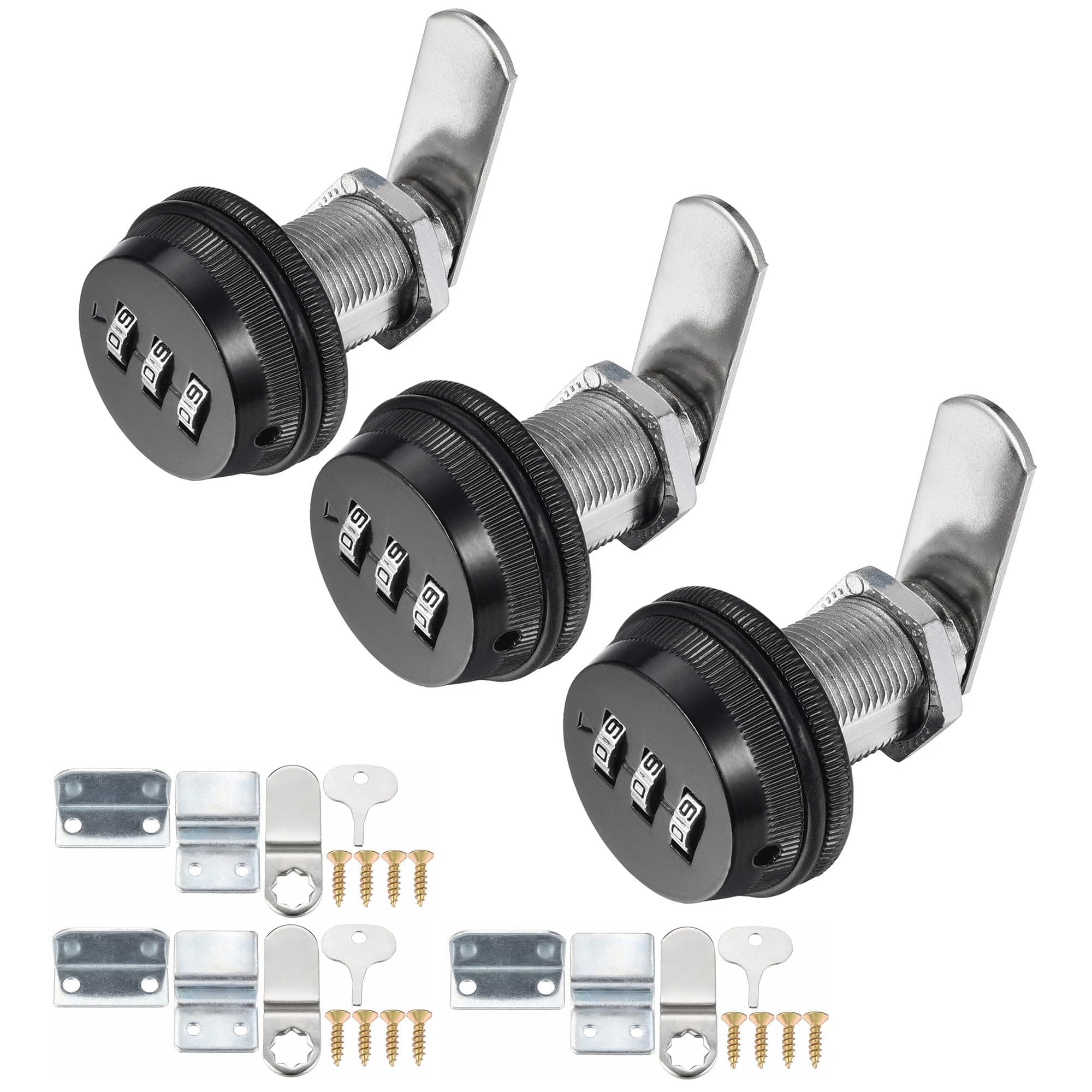 3 Pack Combination Cabinet Cam Lock Password Coded Lock with 1-1/8''Cylinder and Chrome Finish, Security Combi-Cam Locks for Cabinet Filing Drawer Mailbox (Black)