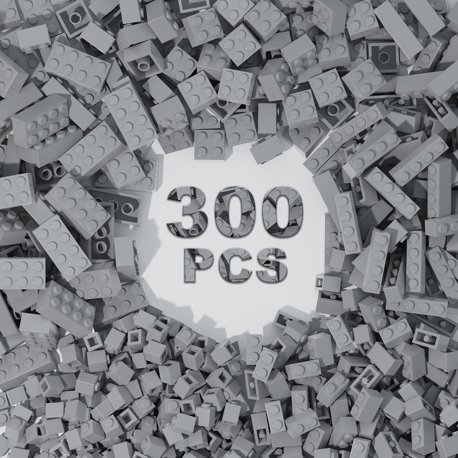300 Pcs Classic Building Bricks, Light Gray Bulk Bricks,Compatible with Major Brands Parts and Pieces, Creative Building Block Toys for Boys Girls Ages 6 7 8 9 10 Year Old