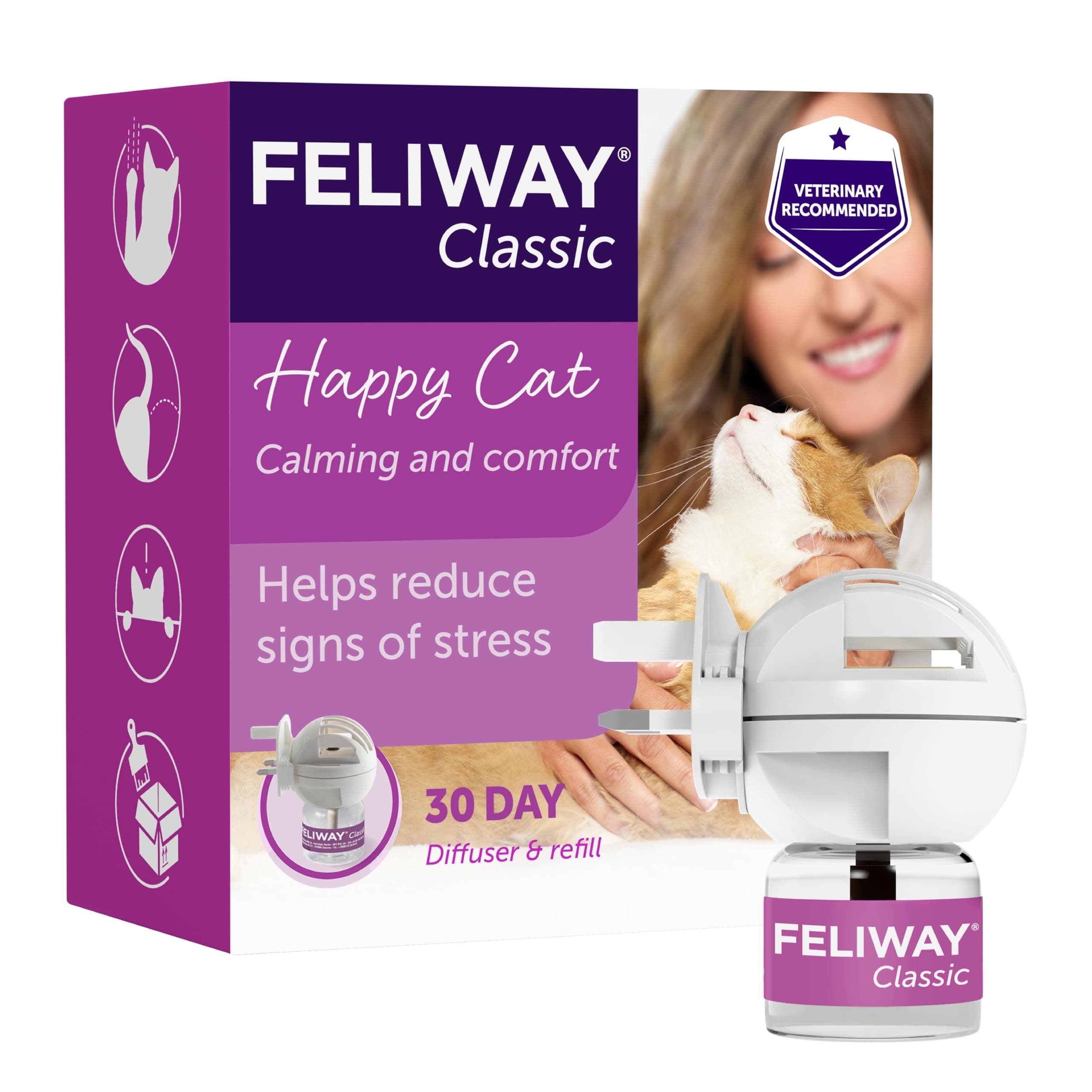 Classic 30 Day Cat Calming Plug In Pheromone Diffuser Starter Kit, 48ml - Helps Solve Common Signs of Stress in Cats & Kittens, Veterinary Recommended, Clinically Proven