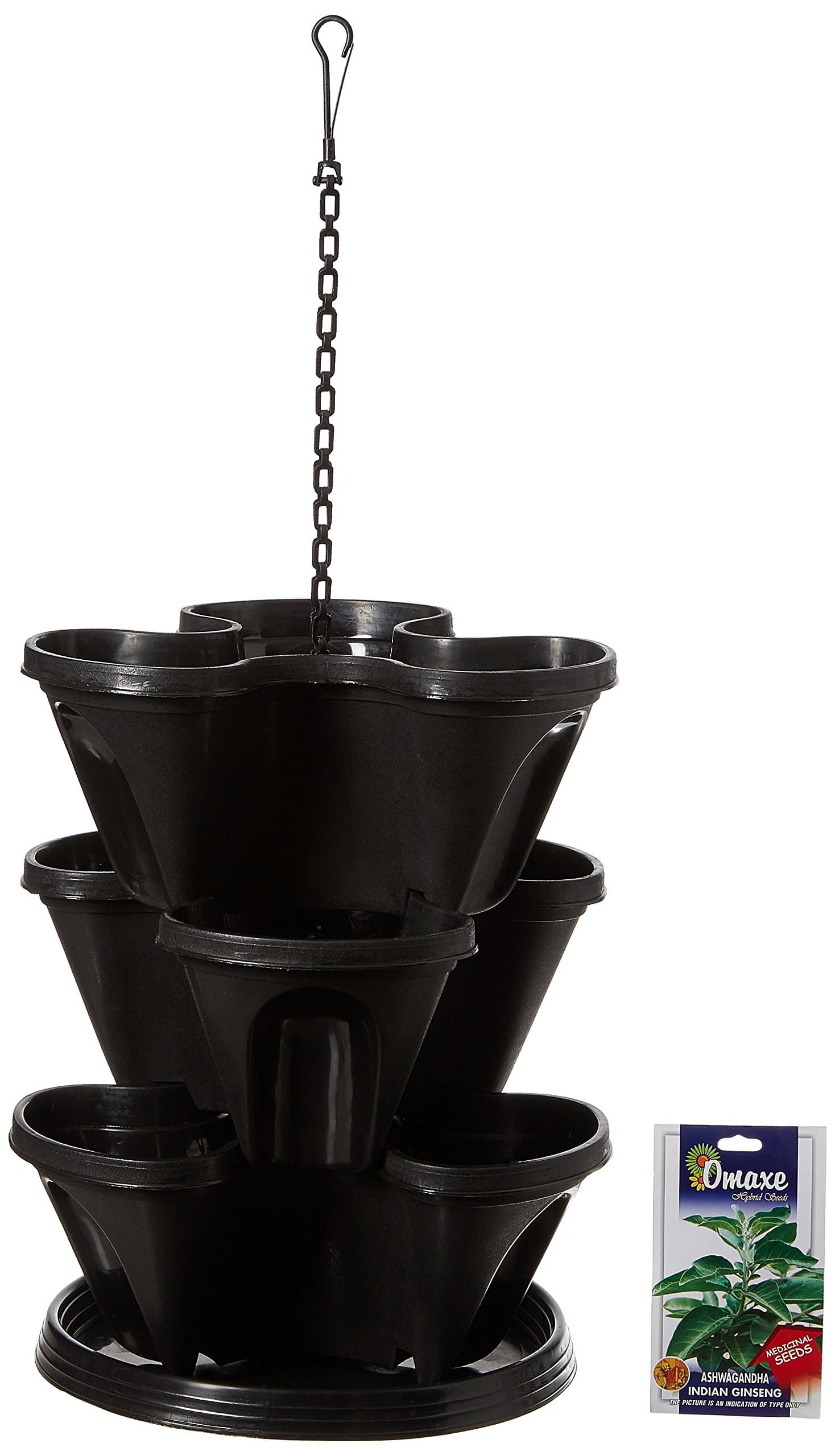 Gardens Need Plastic Stack-A-Pot Hanging Set (Black, 5-Pieces)