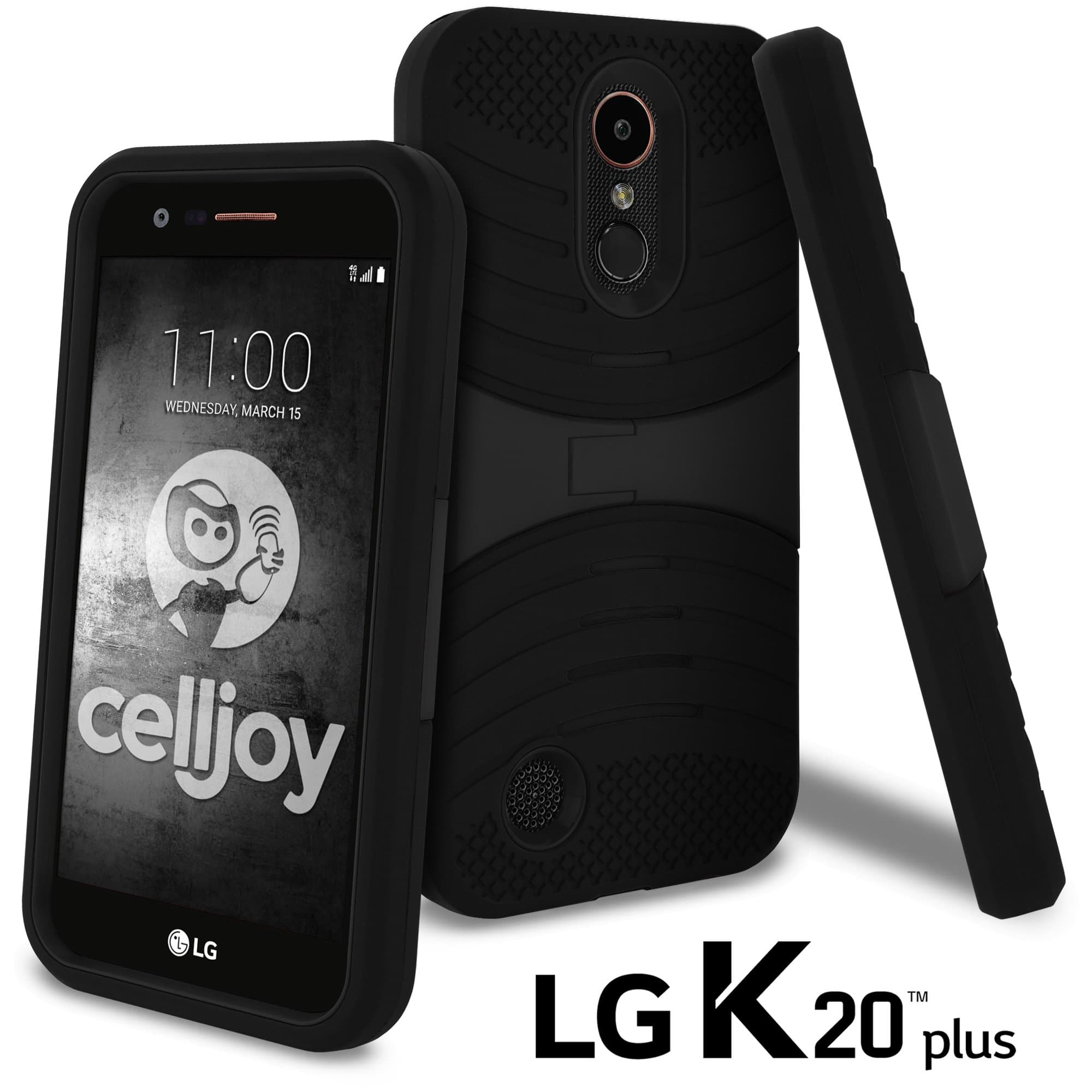 Celljoy Case Compatible with LG K20 Plus, K20 V, Harmony, K10 2017 [EXO Armor] Thick Hybrid - Silicone Grip Skin/Hard PC Shell (Shock-Proof) - Built in Kickstand - [[Heavy Duty]] - (Black/Black)