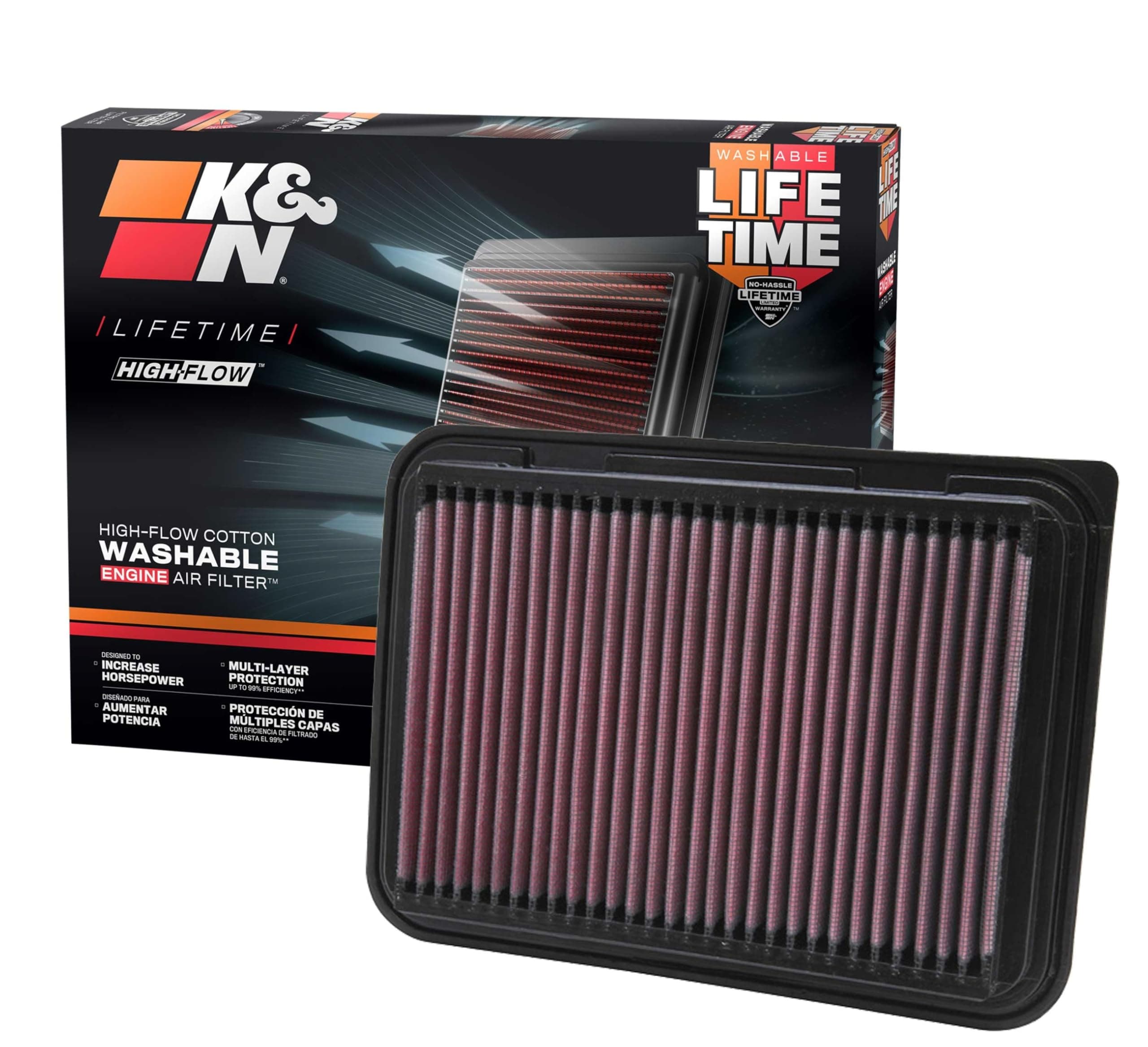 K&N Engine Air Filter: High Performance, Washable, Replacement Compatible with 2002-2019 Toyota (Auris, Avensis, Corolla, Vitz, Yaris, Verso, Probox, Ractis, Wish, Alion, Premio), 33-2360