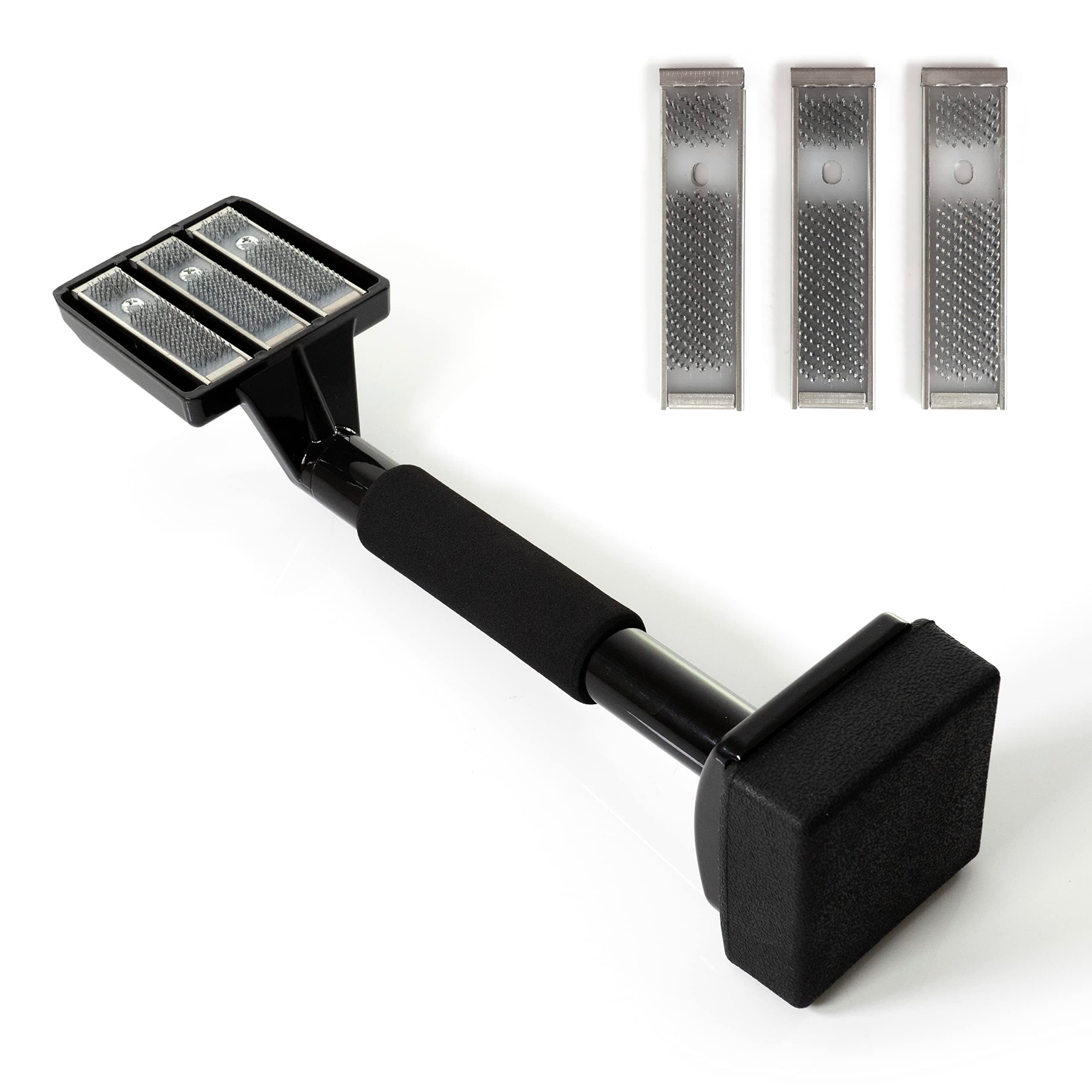 Non-Adjustable Carpet Knee Kicker and 3 Extra Nap Inserts/Grips - 16.5" Black Carpet Fitting Tool - For Positioning, Holding and Gripping Carpet