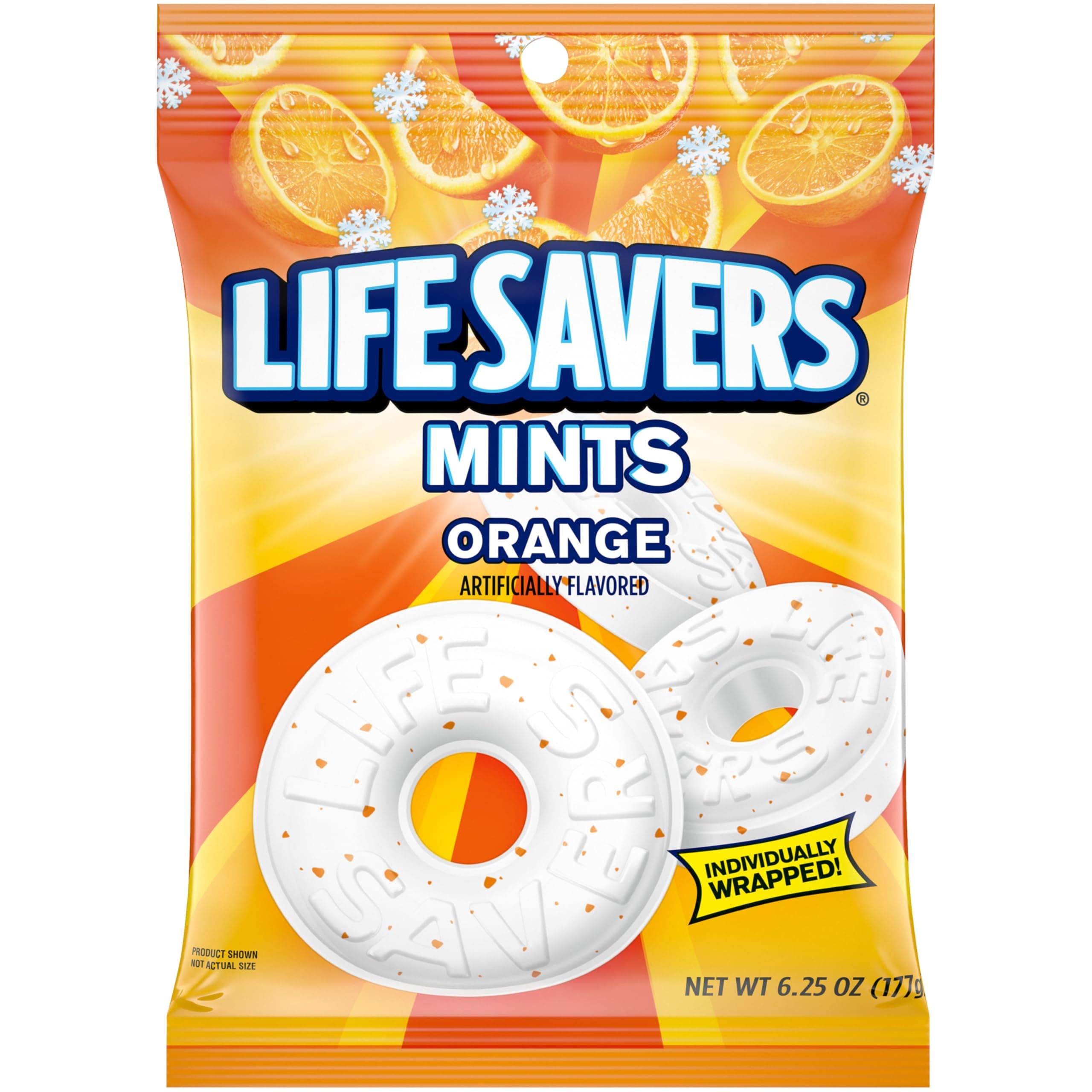 Orange Mints, Individually Wrapped, for Snacking, Sharing, Office Parties, and Pantry Stocking, 6.25 Ounces (12 Hard Candy Bags)