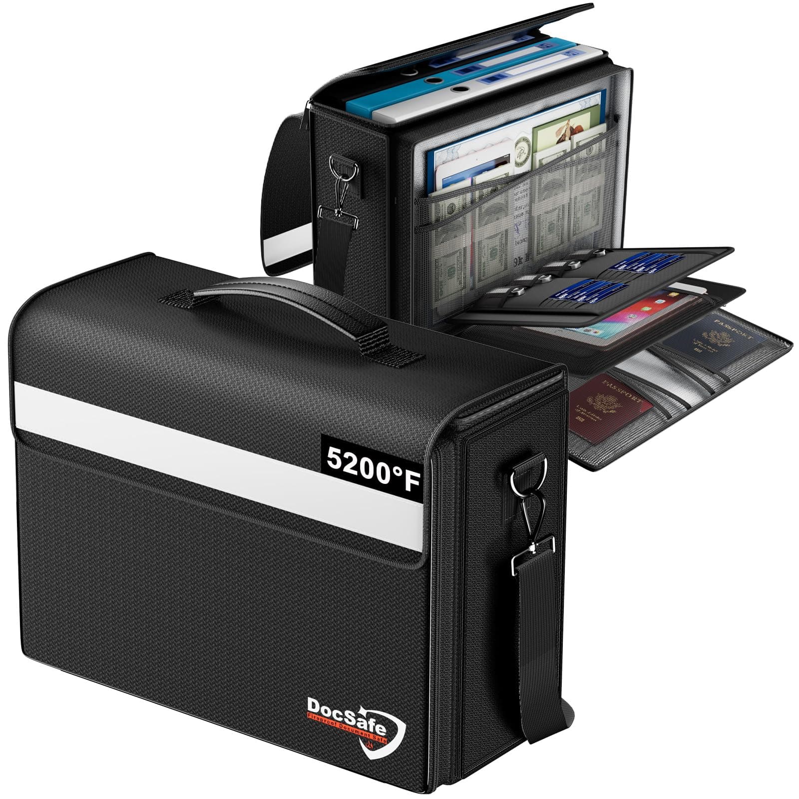 DocSafe Fireproof Document Bag with Multiple Pockets, 8000°FL (17"x12.5"x7.25") File Organizer, Fireproof Waterproof Bag, Important Document Holder, Home Office, Portable Filing Storage, Valuables,