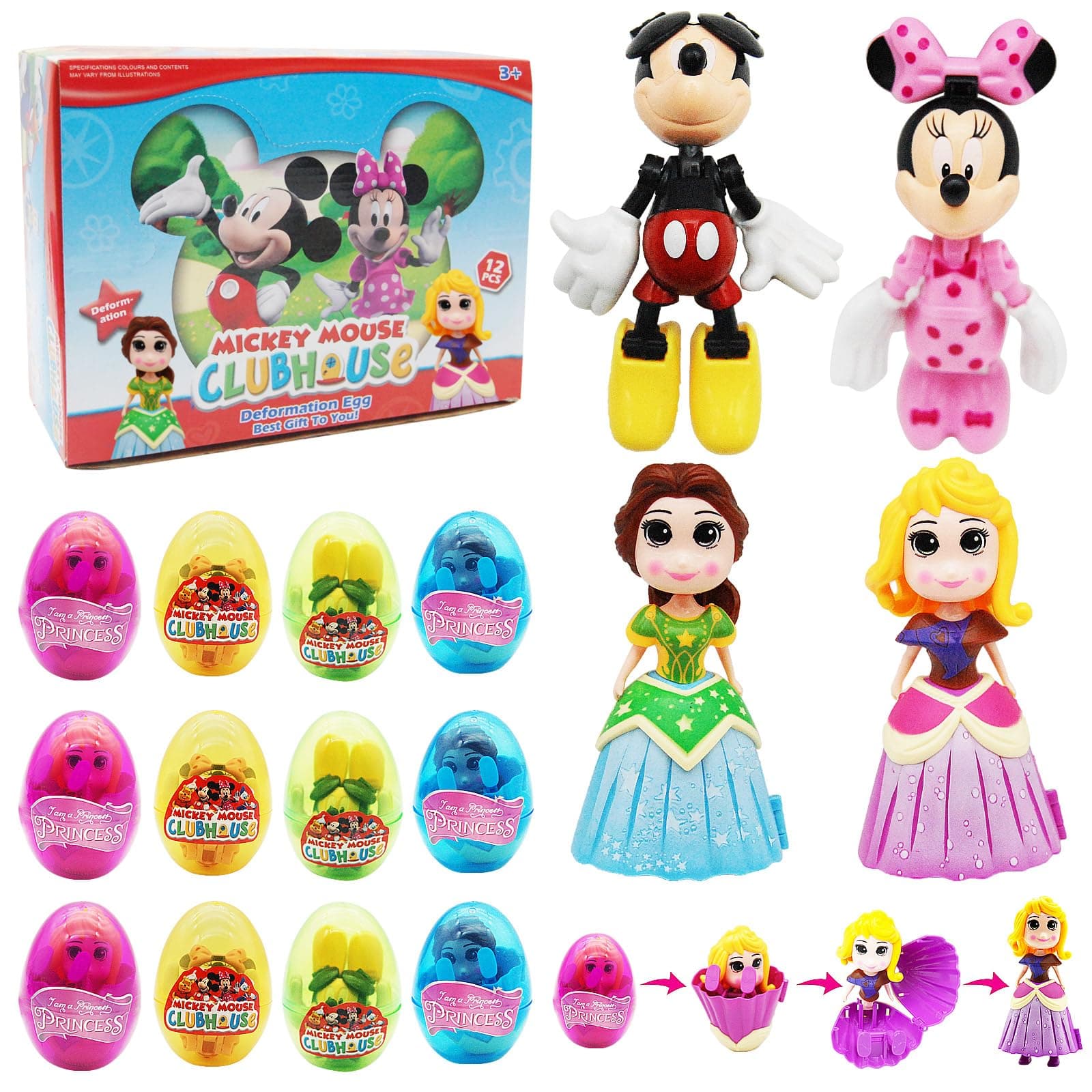 12Pcs Prefilled Easter Egg with Mickey Disney Deformation Toys,Easter Basket Stuffers Fillers, Easter Party Favors for Kids, Easter Gifts for Kids,Classroom Easter Prizes,Easter Eggs Hunt