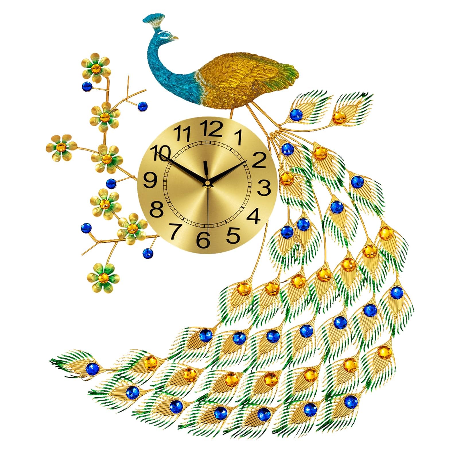 Large Peacock Wall Clock 29.5 inch 3D Creative Luxury Wall Clock Silent Non-Ticking Battery Operated Modern Art Decorative Wall Clocks Living Room Decor Big Clock