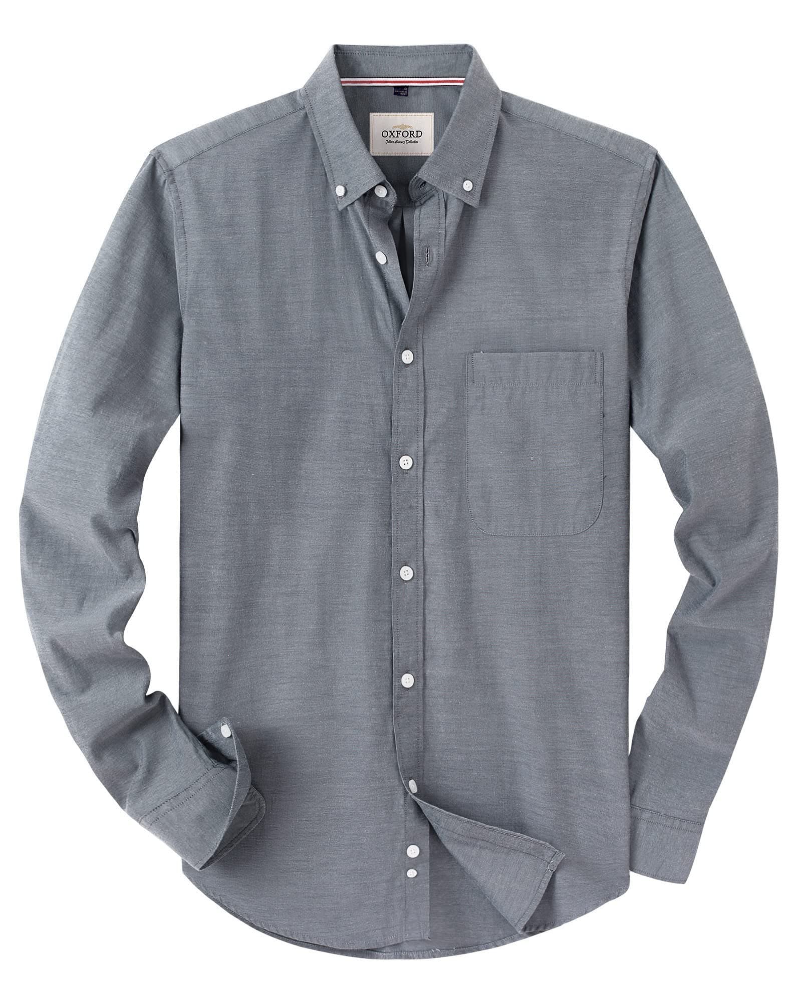Alimens & Gentle Boys Long Sleeve Solid Button Down Oxford Shirt Collared Cotton Top with Chest Pocket