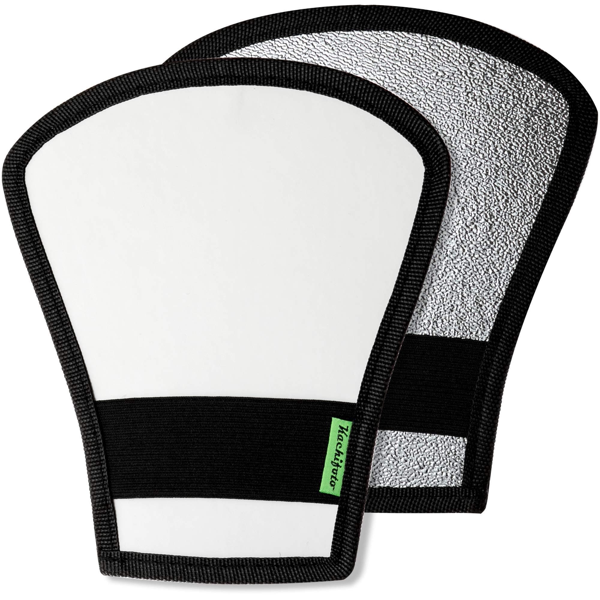 2 Pack Flash Diffuser Reflector Black Edition - 2-Sided White/Silver Bend Bounce Flash Reflector Kit with Elastic Strap for Canon, Nikon, Sony, Fuji and All Speedlight Flashes - by Kachifoto