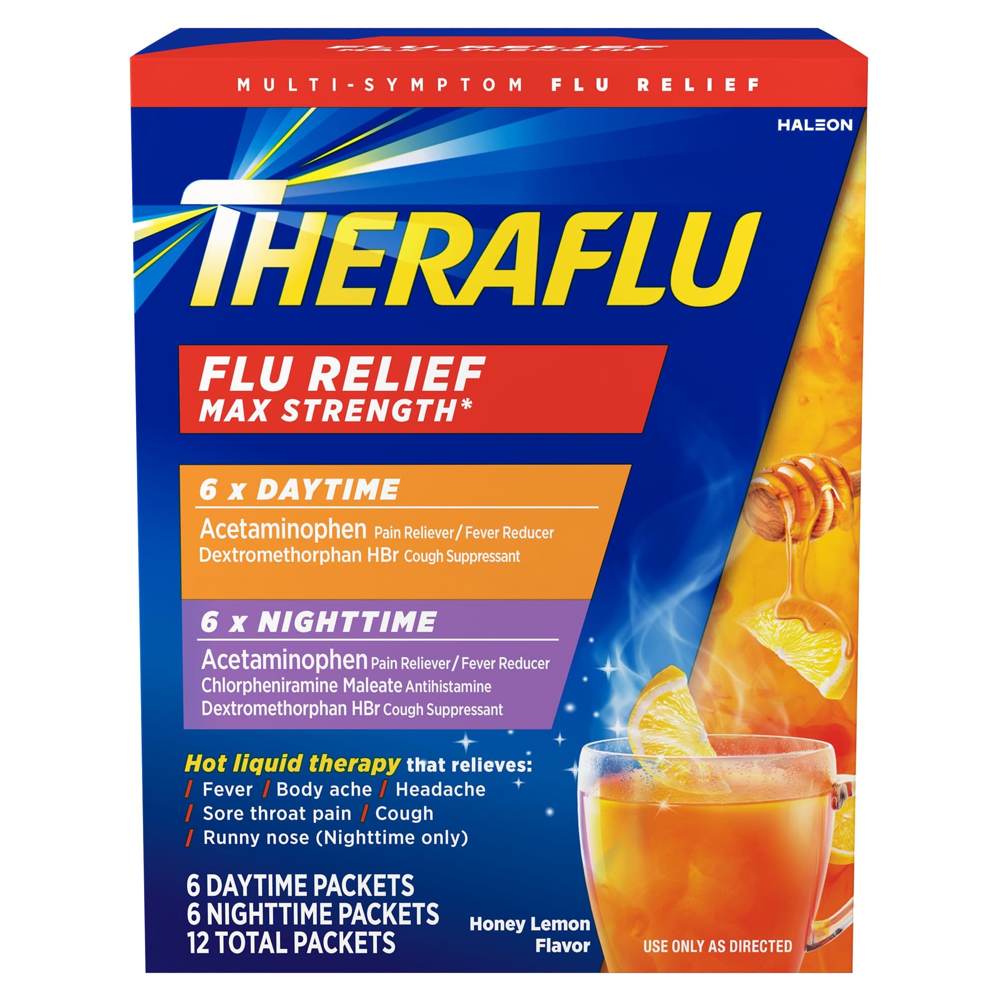 Theraflu Combo Max Strength Flu Relief Liquid Powder Honey Lemon
