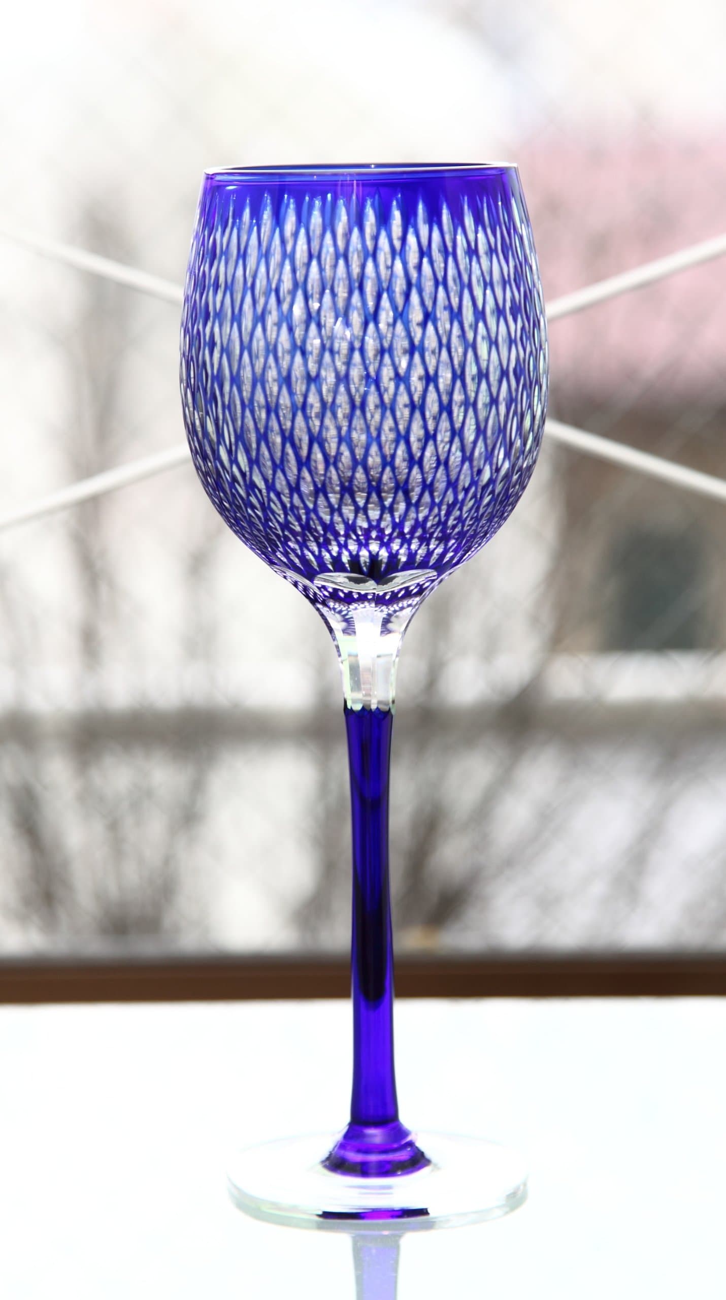 Edo Kiriko Wine Glass: Blue
