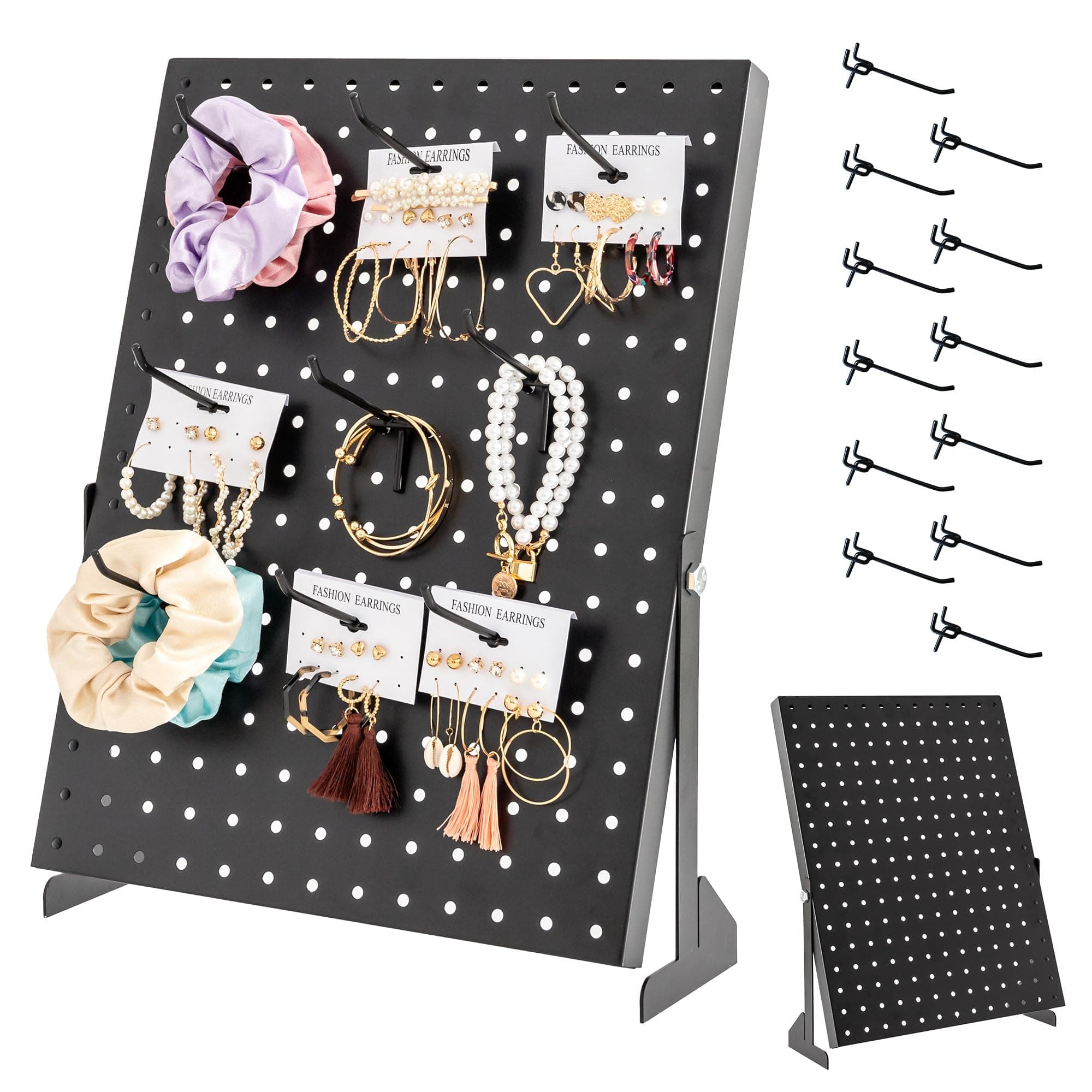 Peg Board Display Stand with Hooks | Self-Standing Pegboard for Vendors, Retail & Office | Wall-Mounted Organizer for Garage & Home | Black Peg Board with Shelves & Tool Hangers