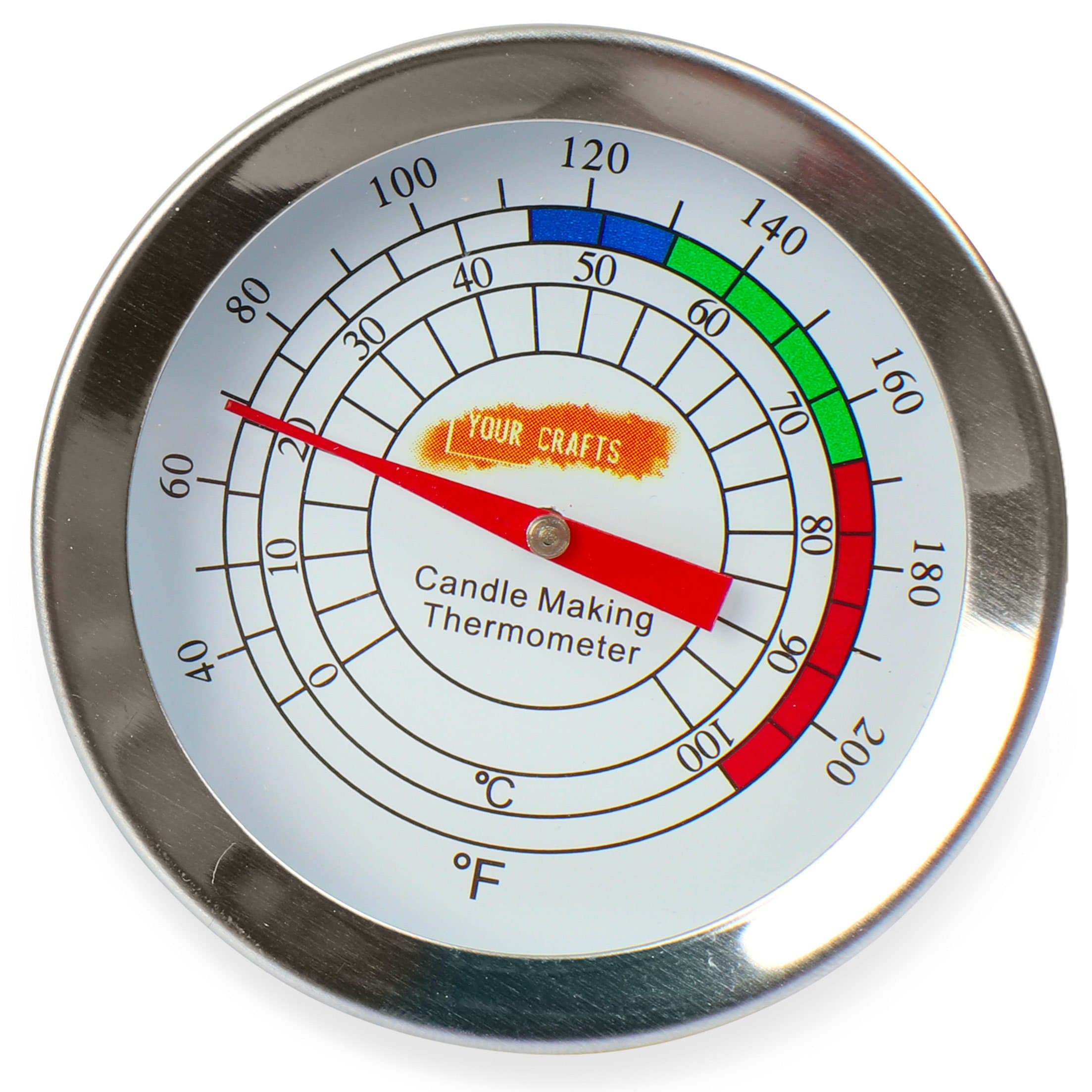 Candle Making Thermometer - Colour Coded. The Best Tool for Candle Makers to make Melting your Soy & Paraffin Wax Simple - Hard Wearing Stainless Steel with Manual Easy to Read Gauge by Your Crafts