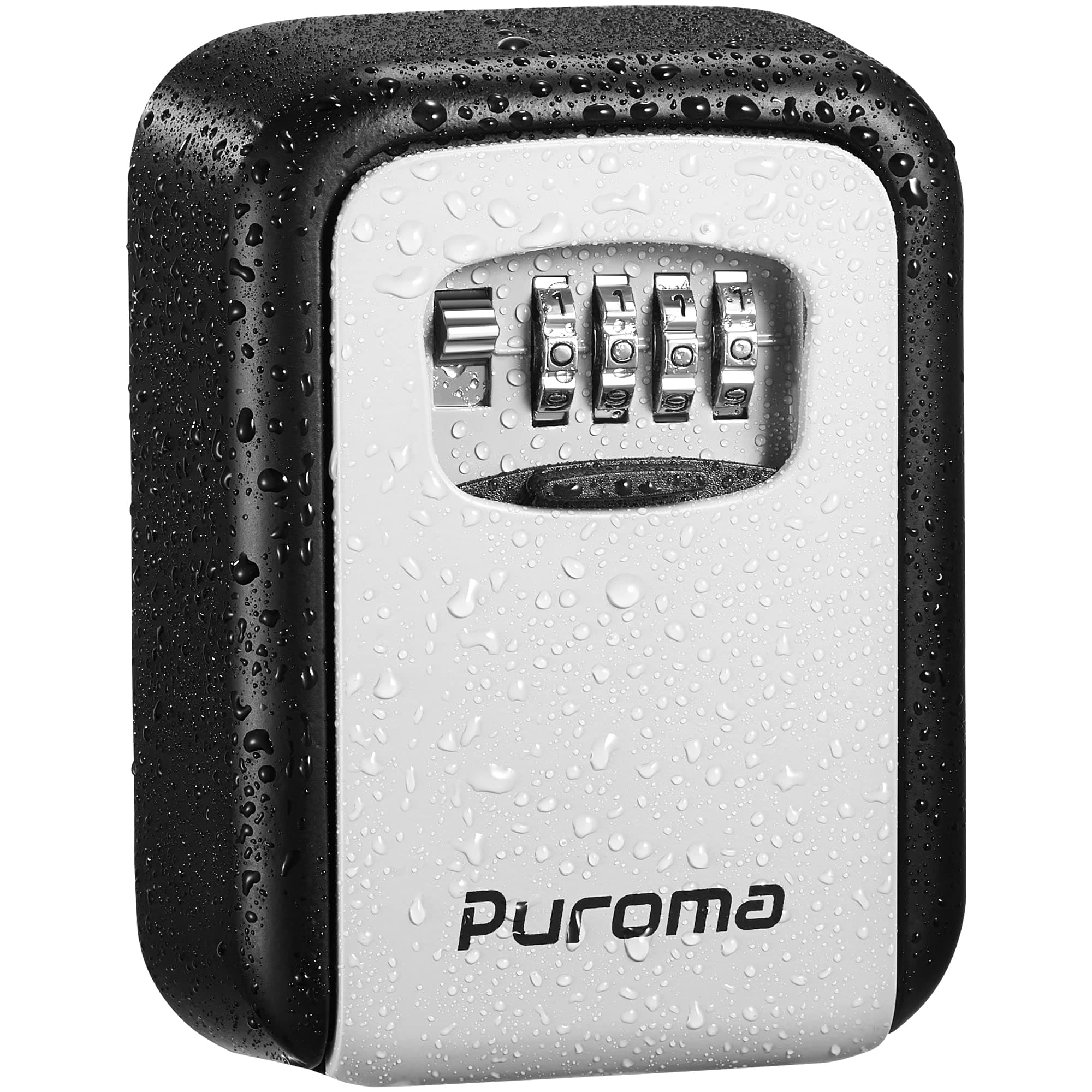 Puroma Security Key Lock Box, 4-Digit Combination Waterproof Key Storage Lockbox Wall Mount 5 Key Large Capacity for House, Special Car Key, ID Card (Black & Gray)