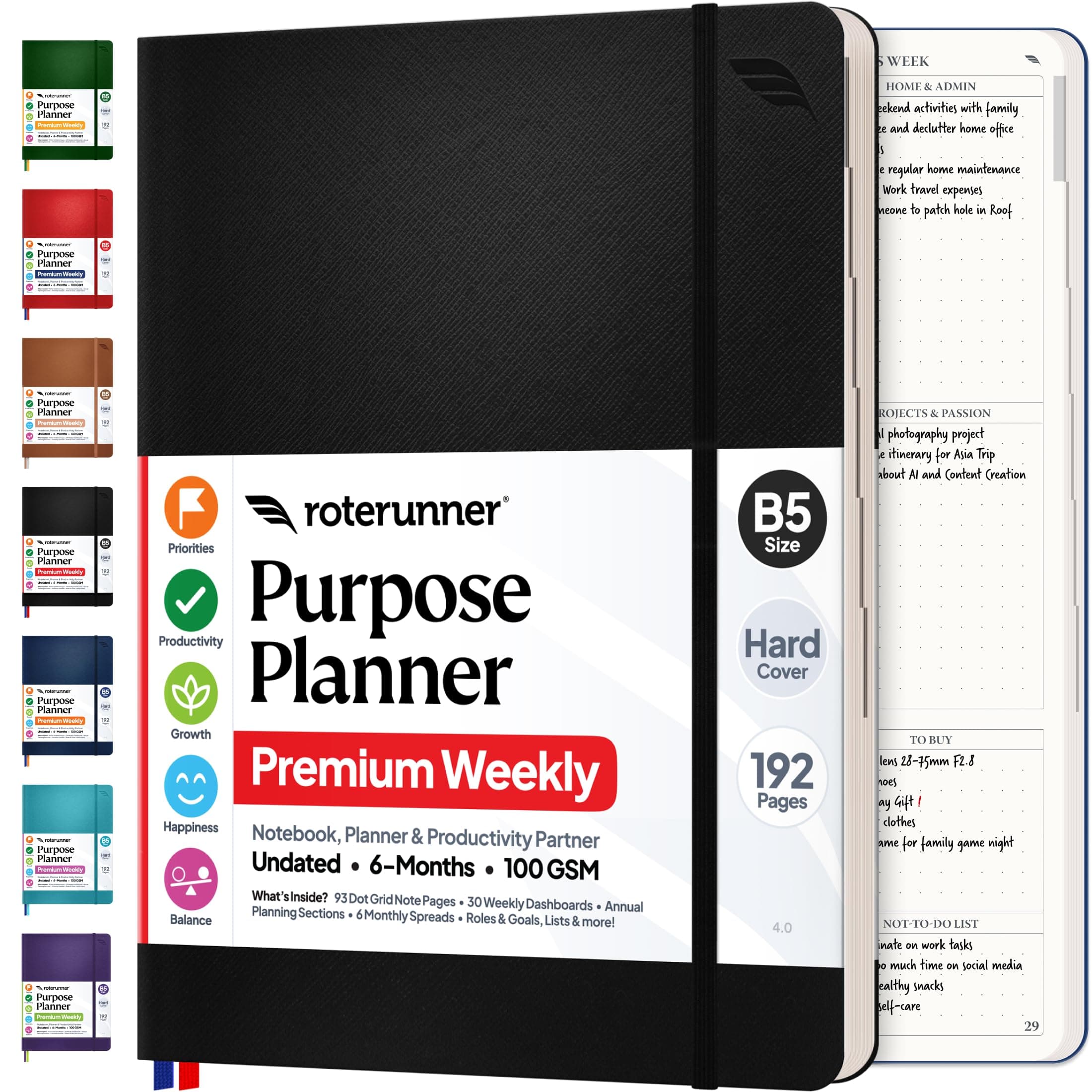 Purpose Planner Notebook B5 7.5”x9.8” Undated Planner 2025 Daily Weekly and Monthly Productivity Goal Setting Tool for Work Home ADHD Planner for Adults Self Care Journal
