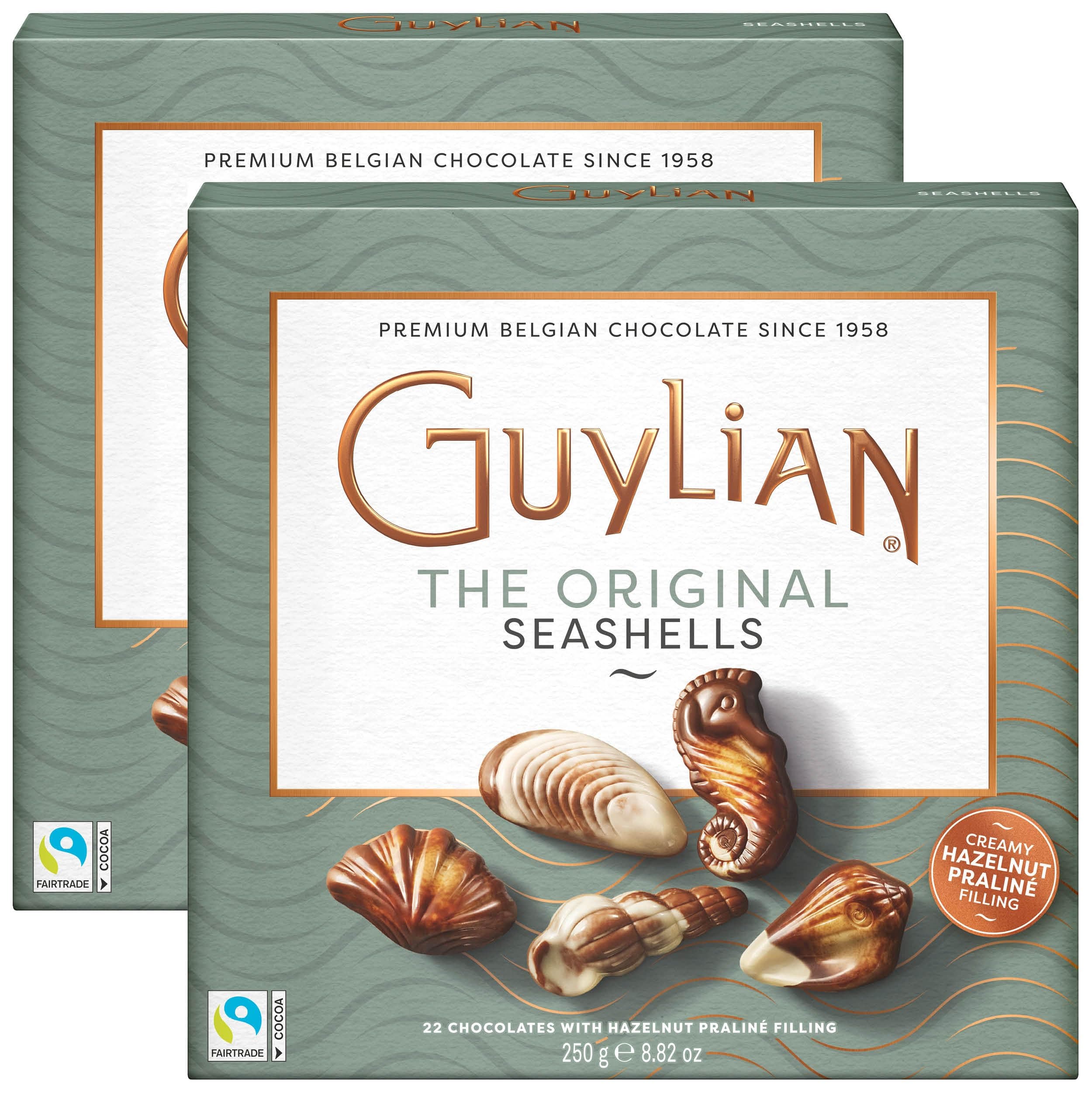 GuyLian Original Belgian Chocolate Seashells 8.82 oz Gift Box (Pack of 2): Each Contains Twenty-Two Pieces of Silky Smooth Seashell-Shaped Milk Chocolate with a Creamy Hazelnut Praliné Filling