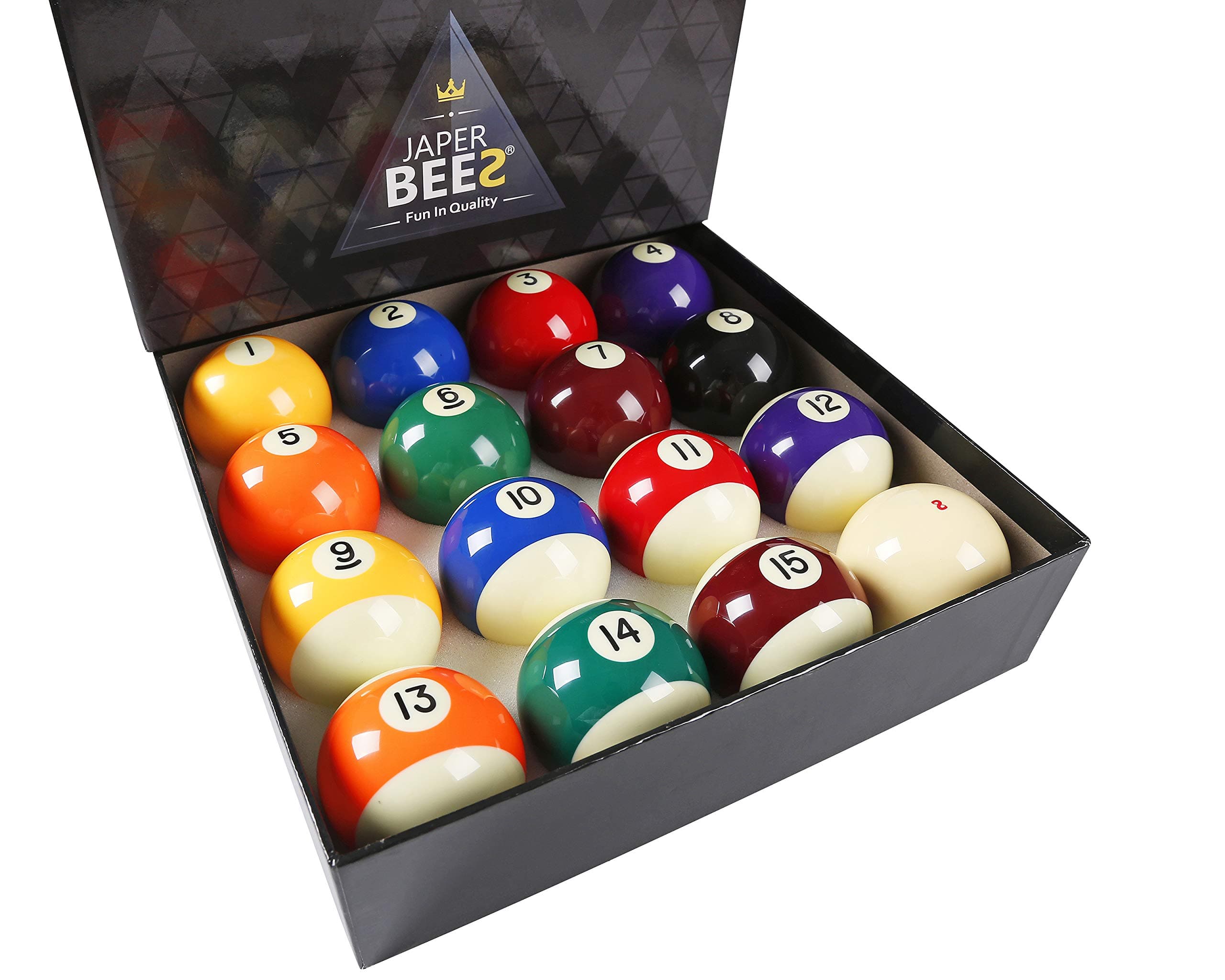 JAPER BEES Billiard Ball/Pool Ball Set Complete 16balls 2-1/4" Regulation Size&Weight Resin Ball