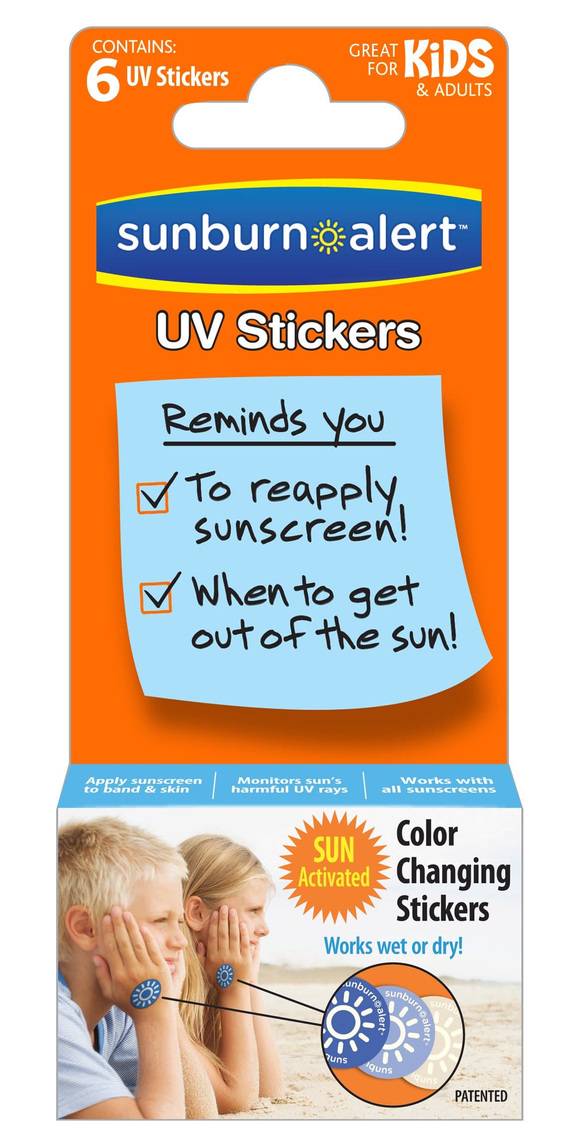 Sunburn Alert UV Stickers 6 Count