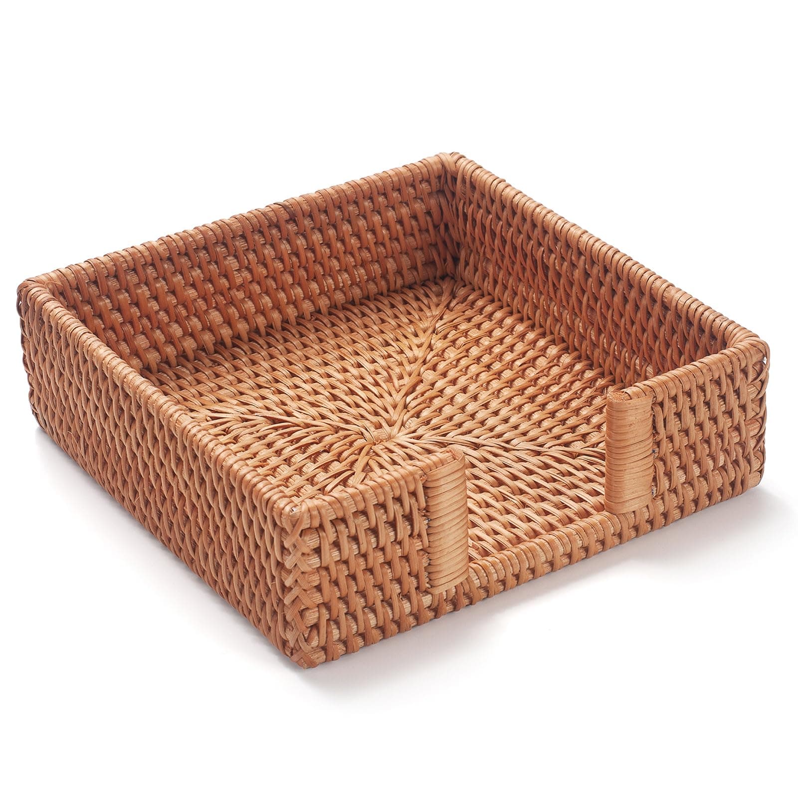 Rattan Napkin Holder Square, Napkin Holders for Paper Napkins, 7.5" x 7.5" x 2.5", Wicker Napkin Tray, Woven Guest Towel Holder for Restaurant/Kitchen/Bathroom Napkin Holder for Table
