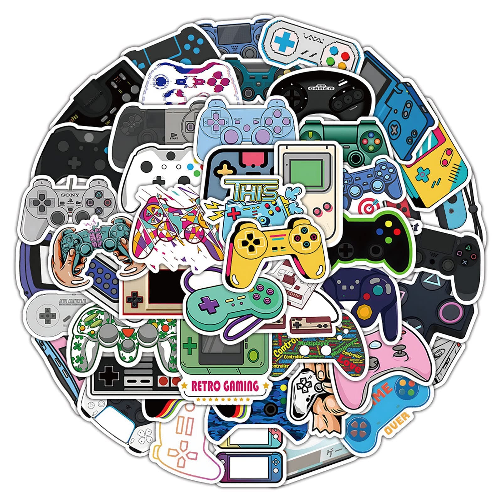 50pcs Gaming Stickers for Teen Water Bottle,Cool Cartoon Trendy Gamepad Stickers Fun Aesthetic Waterproof Vinyl Decals for Laptop Bumper Luggage Skateboard Guitar