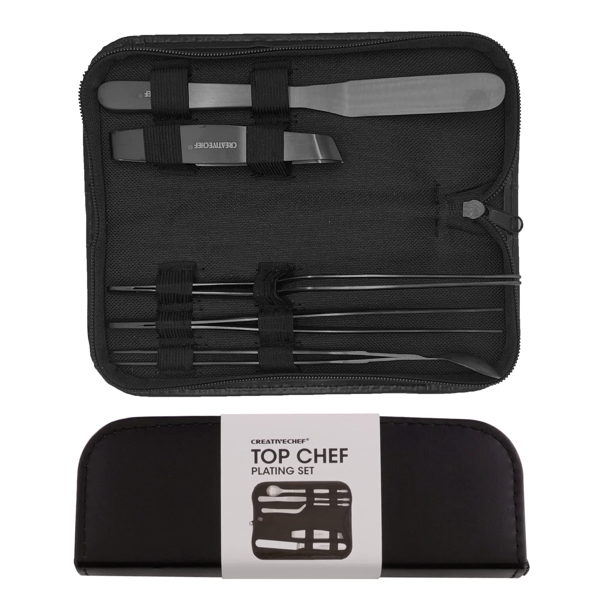 CREATIVECHEF Professional Chef Plating Kit, 5 Piece Culinary Plating Set, Black, Stainless Steel (5 Piece, Black)