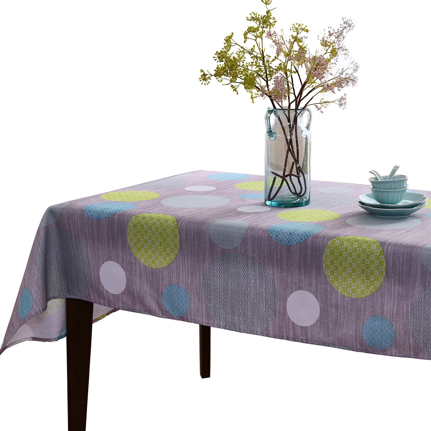 JIATER Elegant Printed Table Cloth Spillproof Polyester Fabric Rectangle Tablecloth (Polka Dot Blue, 60 x 84)
