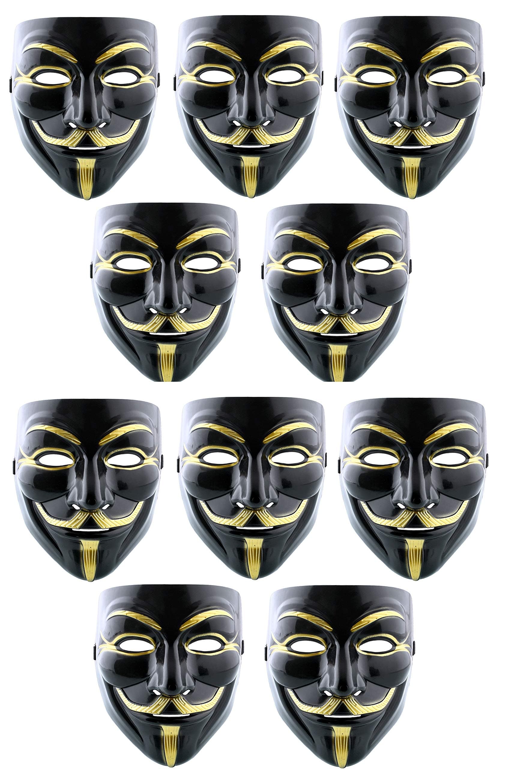 HK balloons V For Vendetta Comic Face Mask Anonymous Guy Fawkes, White (Pack Of 10, Black)