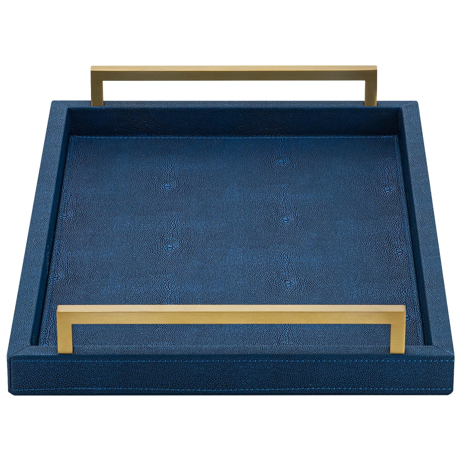Shagreen Decorative Tray Serving Tray with Handles Rectangle Home Decor Large Ottoman Tray for Living Room Bathroom Navy Blue
