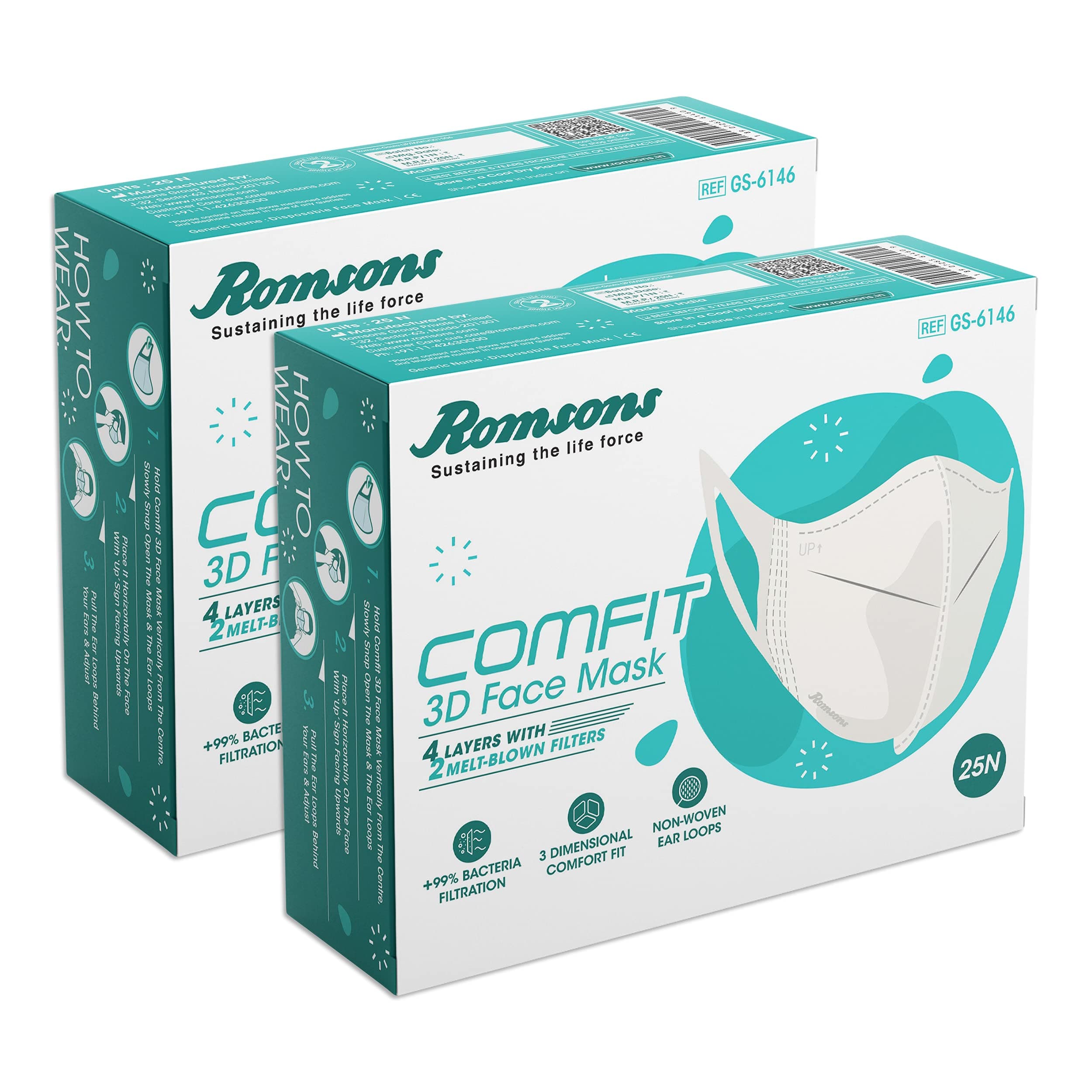 - Romsons Comfit 3D Disposable Face Mask with 4 Layer Protection