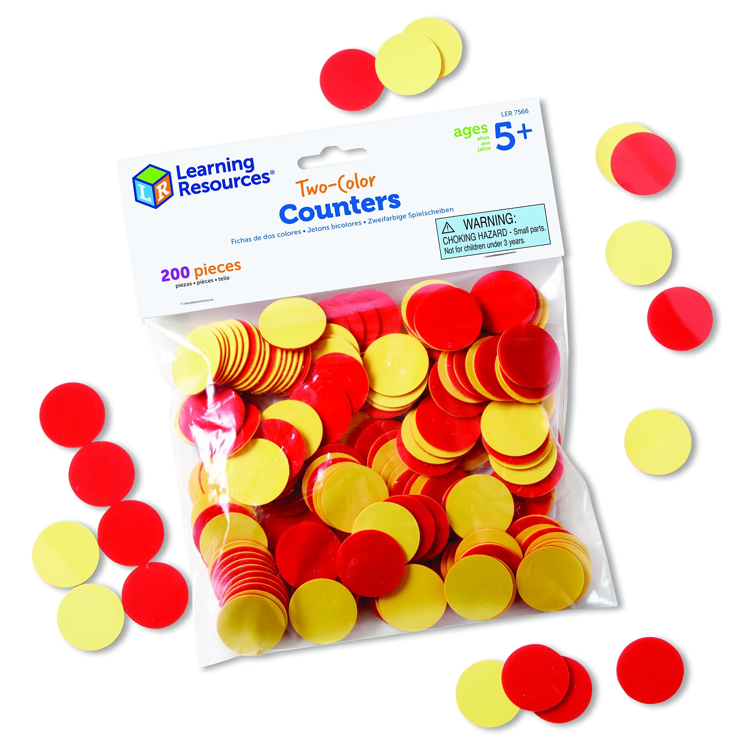 Learning Resources Two-Color Counters, Red/Yellow, Educational Counting, Sorting, and Patterning, Family Counters, Set of 200, Grades K+, Ages 5+