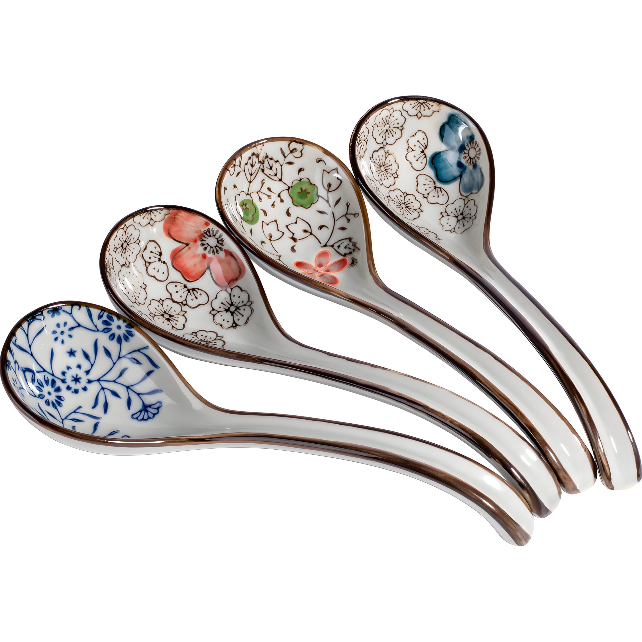 Premium Japanese Ceramic Soup Spoons - Set of 4 Hand-Crafted Asian Spoons for Ramen, Pho & Miso Soup - Dishwasher Safe Gift Set