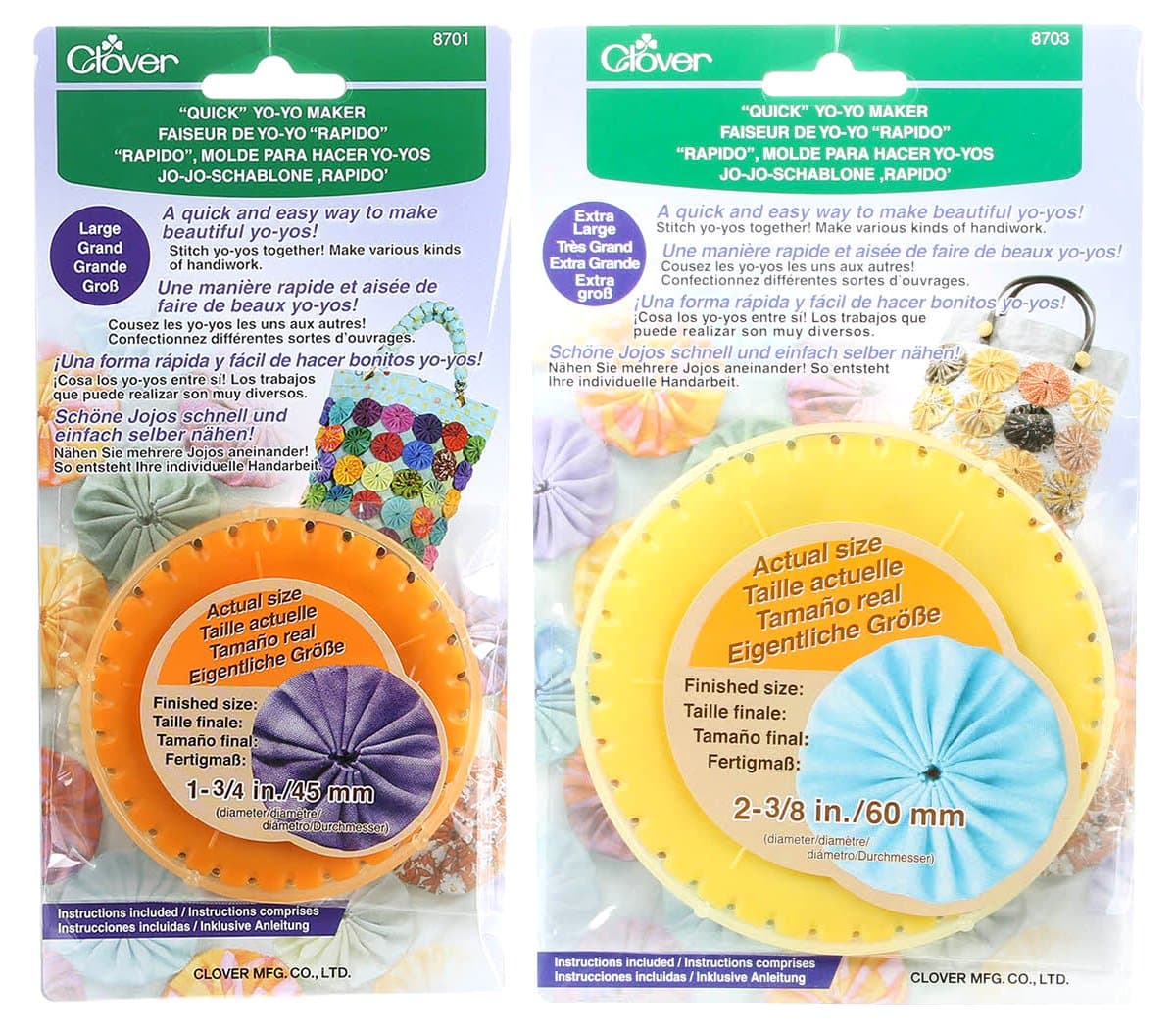 Clover Bundle of Two (2) Quick Yo-Yo Makers: Large (makes 1.75" yo-yos), and Extra Large (makes 2-3/8" yo-yos)